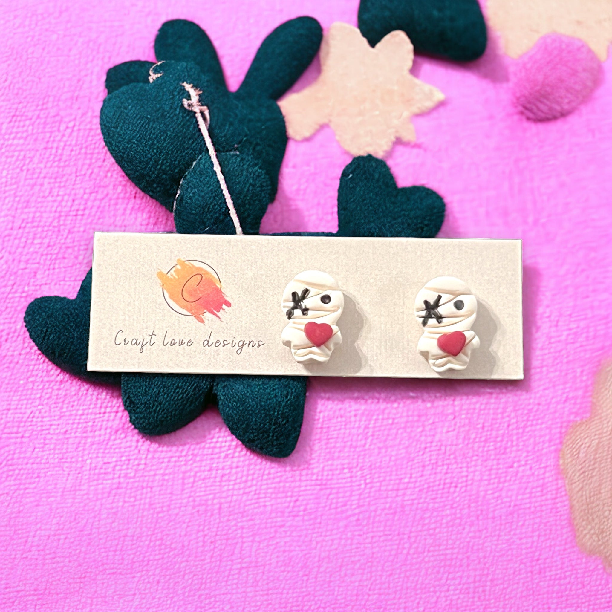 White, Love Hurts Voodo Doll Stud Earrings