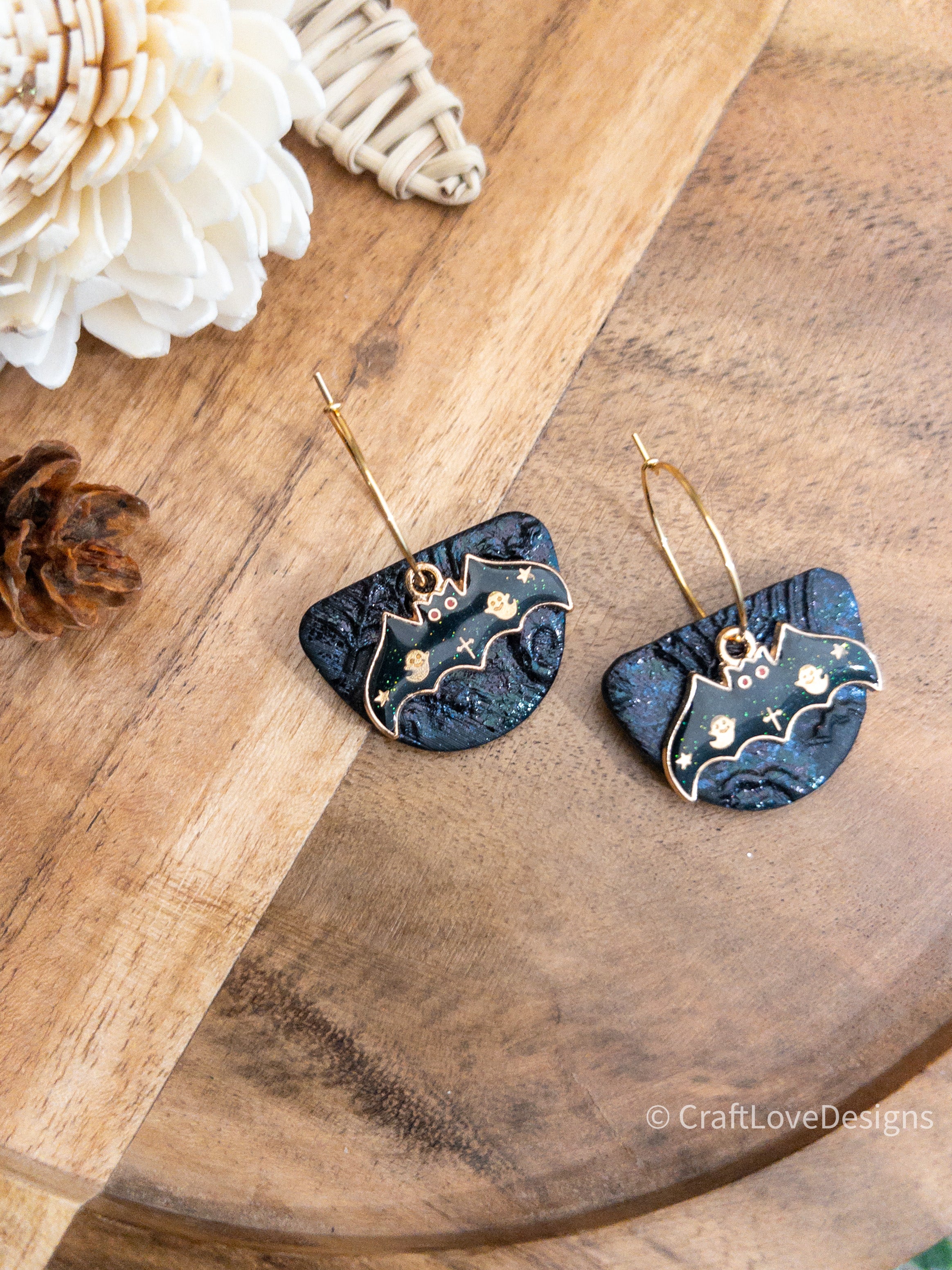 Black Spooky Bat Dangle Earrings