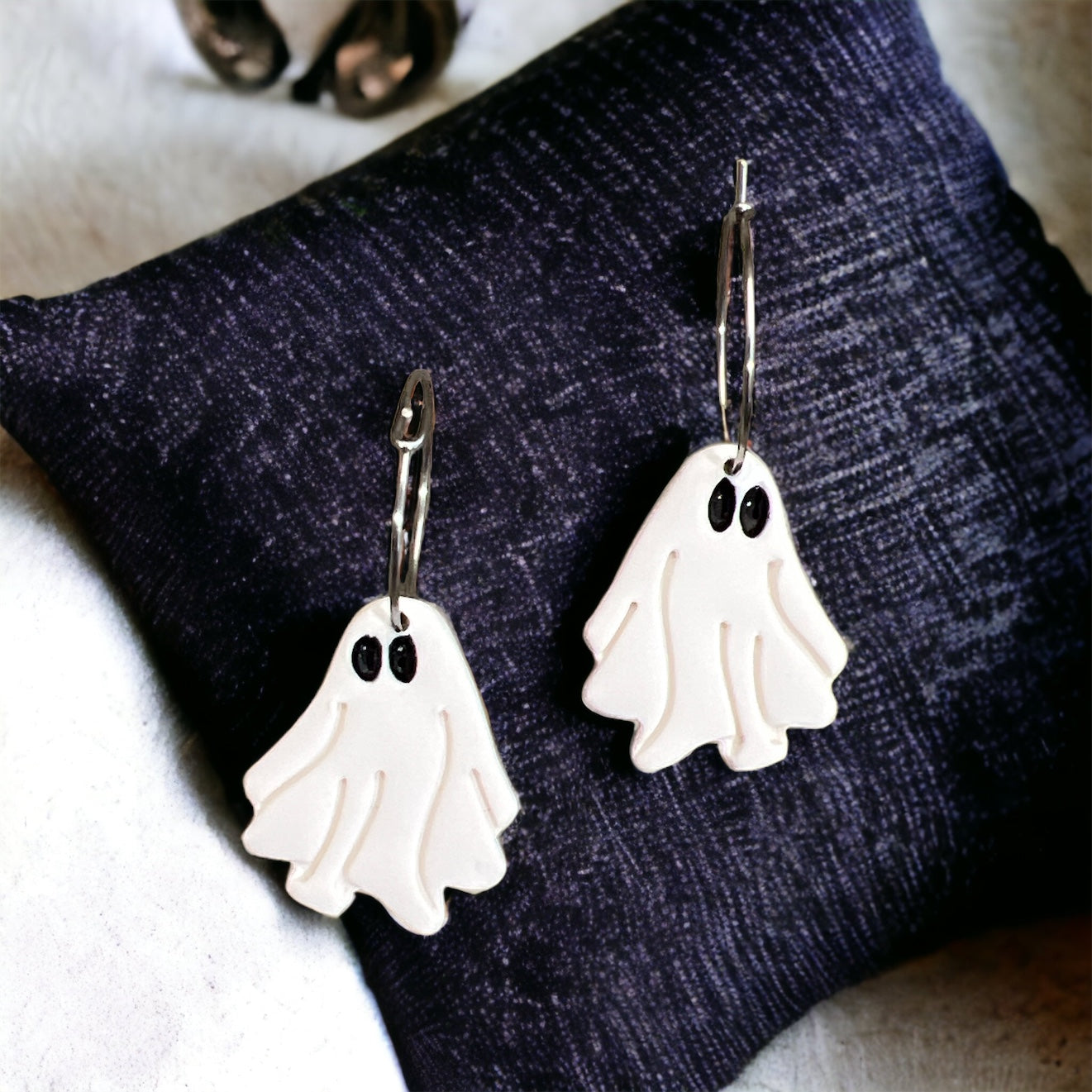 White Spooky Halloween Ghost Dangle Earrings