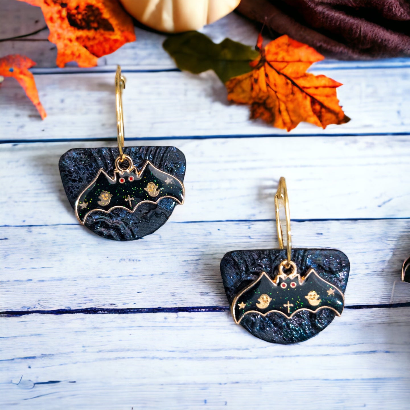 Black Spooky Bat Dangle Earrings