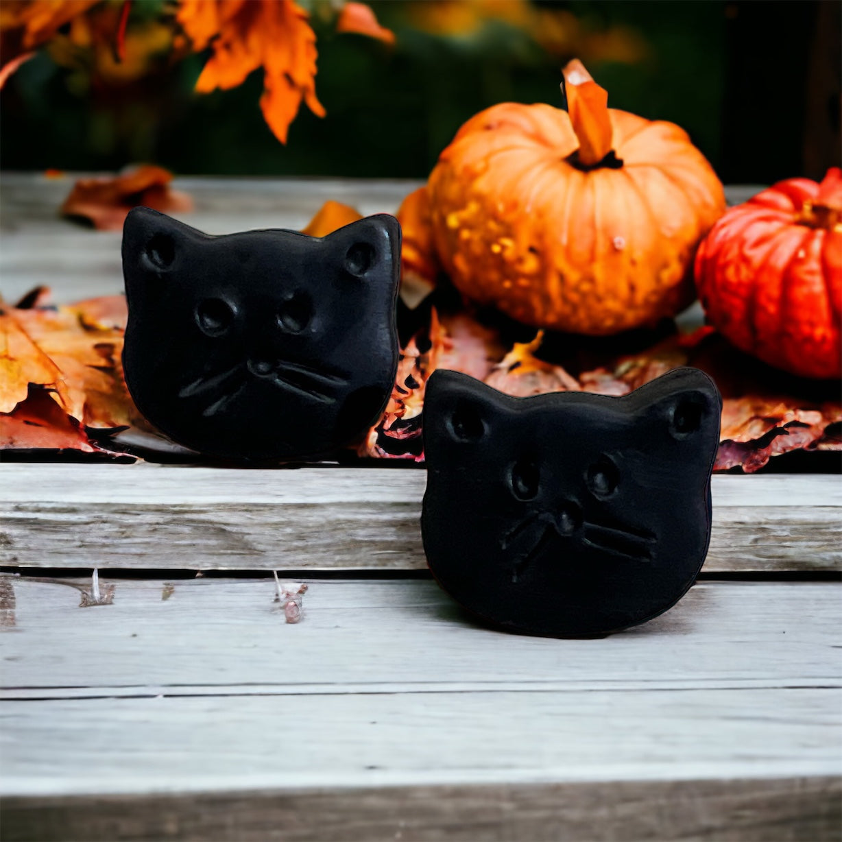 Black Spooky Kitty Earring Studs