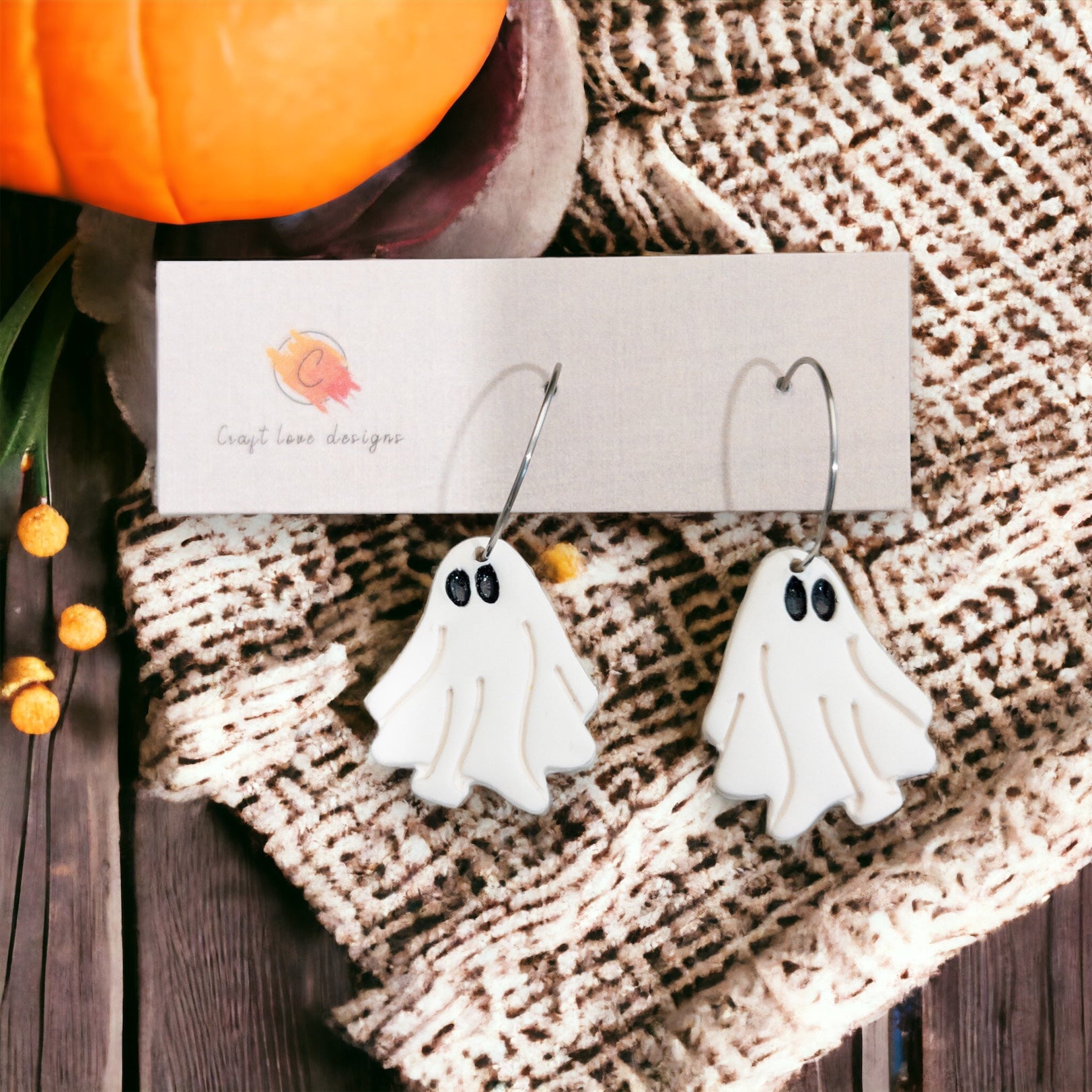 White Spooky Halloween Ghost Dangle Earrings