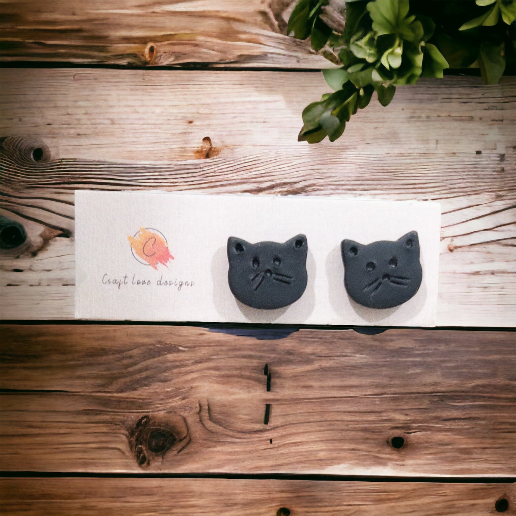 Black Spooky Kitty Earring Studs