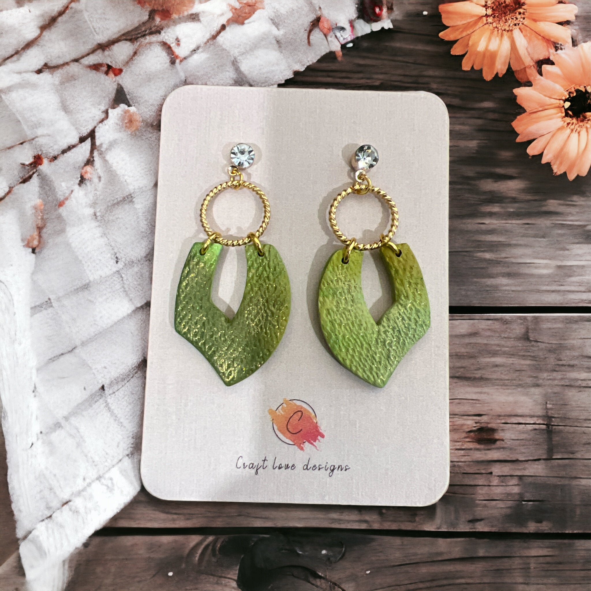 Green Boho Style Dangle  Earrings