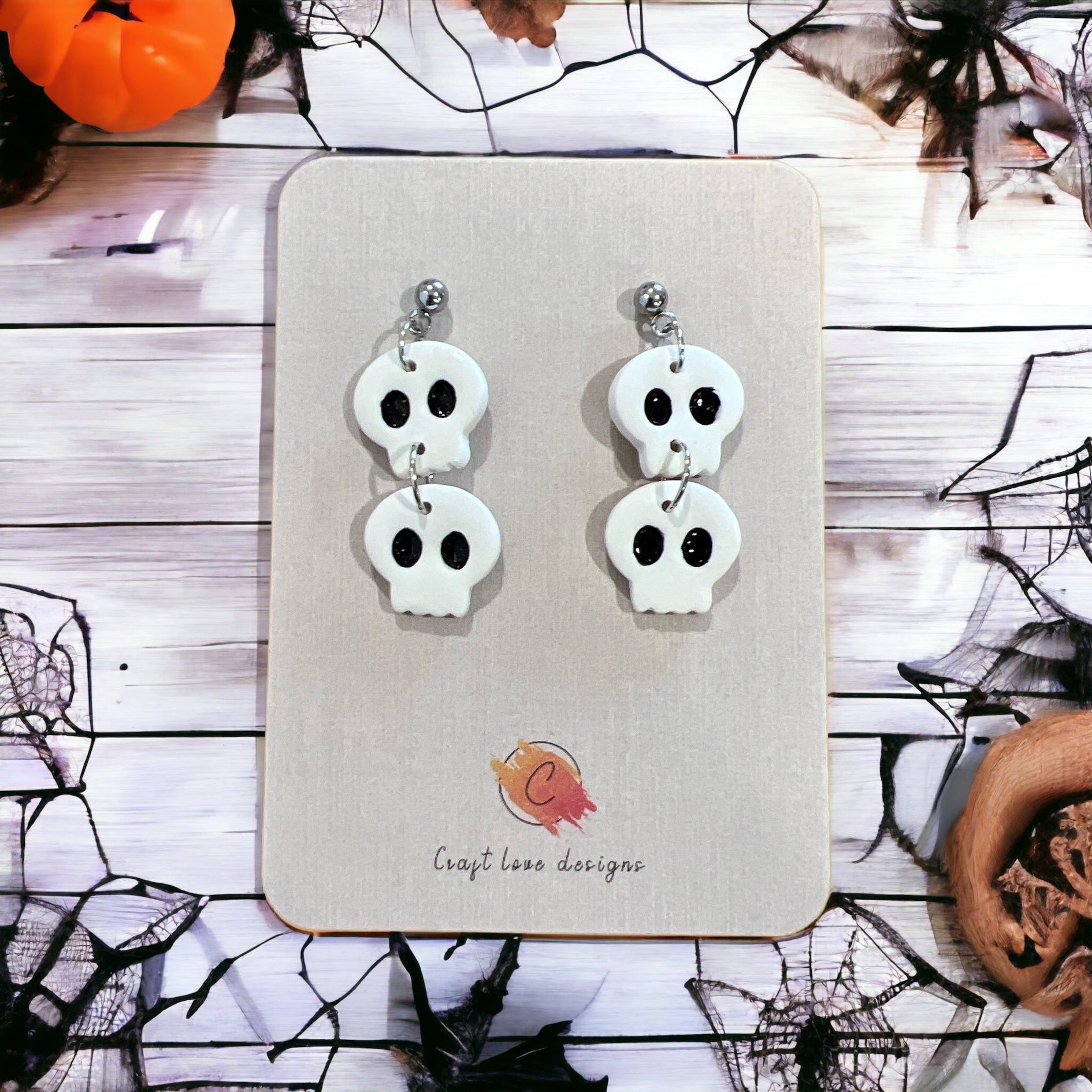 White Spooky Skull Dangle Earrings