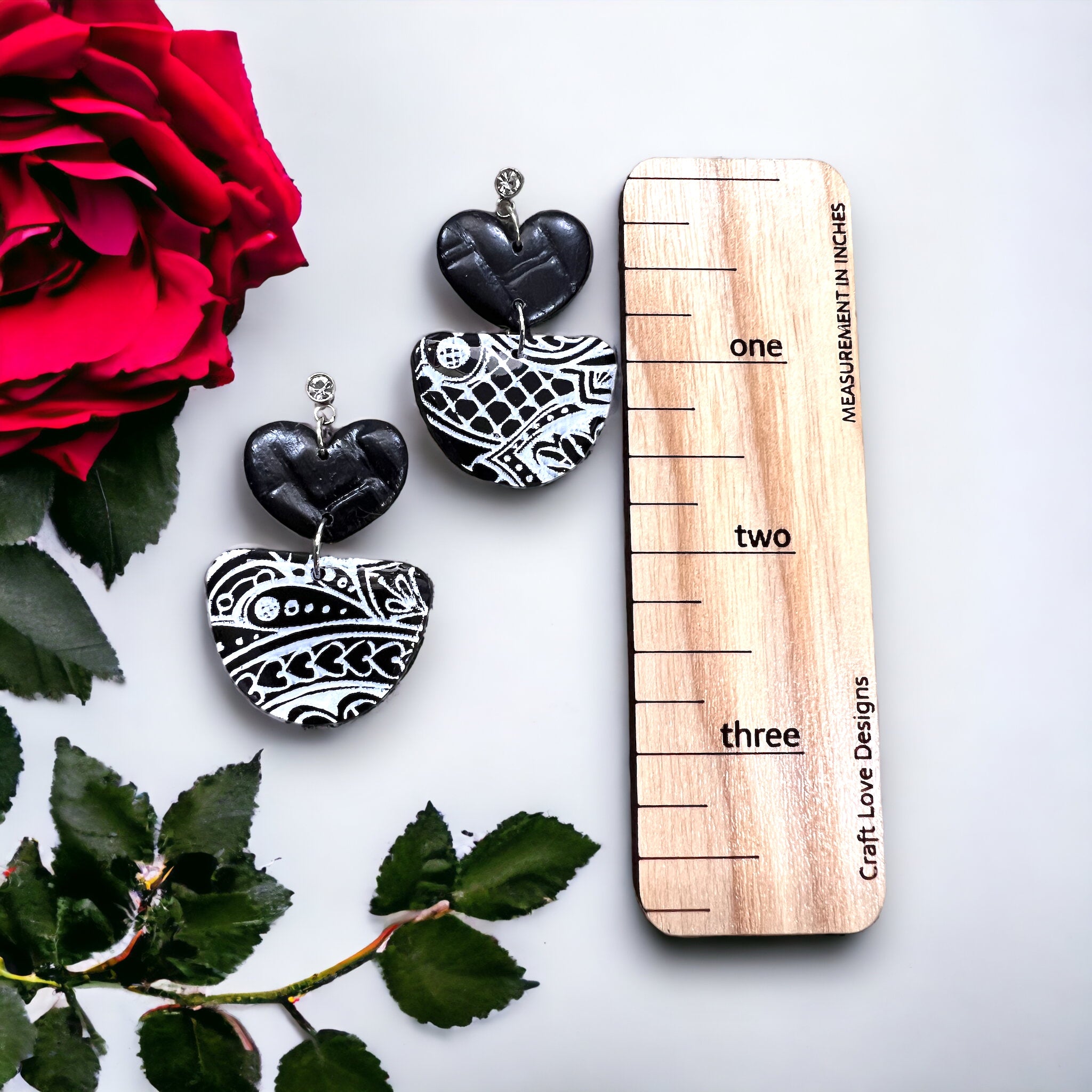 Black and White Heart Drop Dangle Earrings