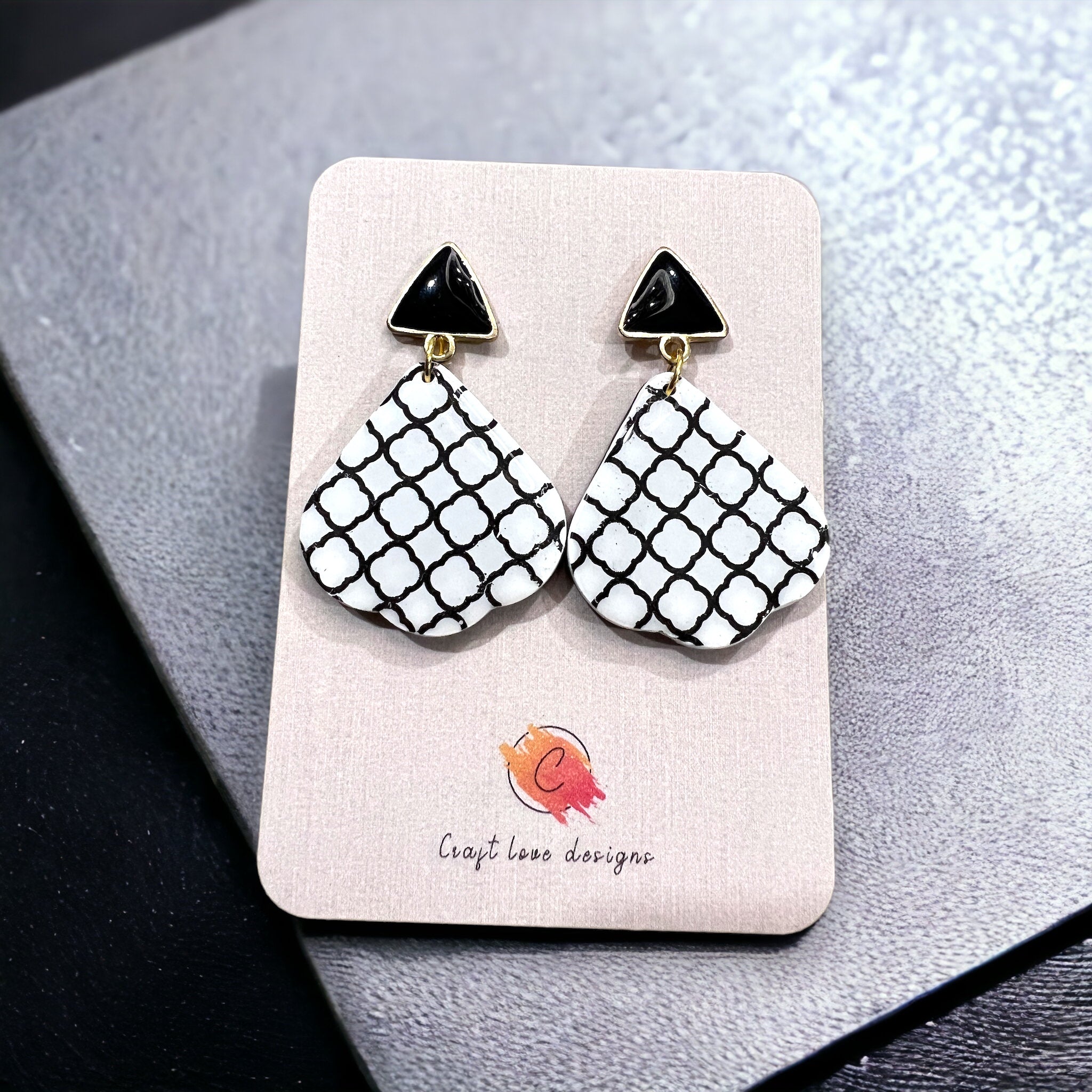 Black and White Geometric Dangle Earrings