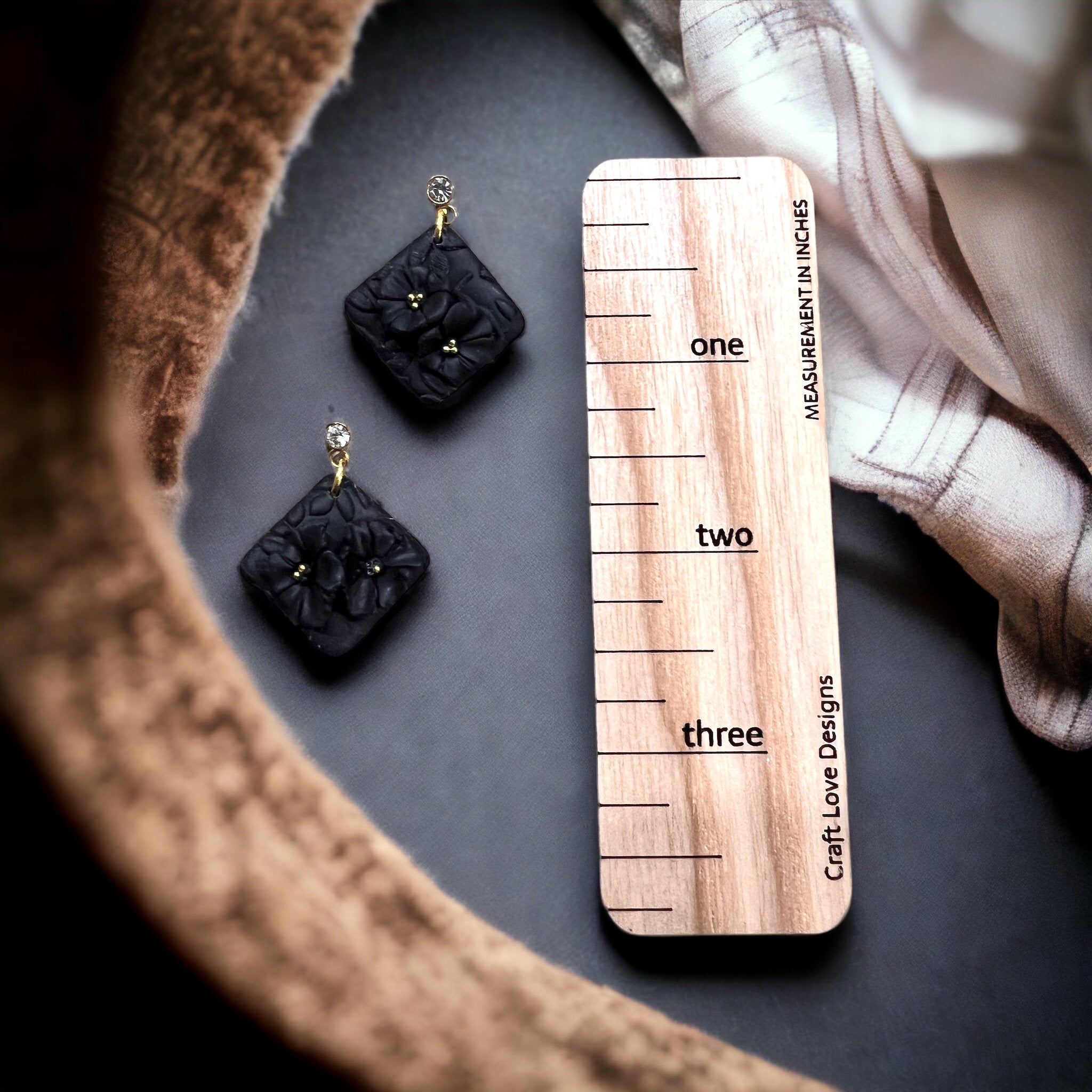 Black Delicate Flower  Dangle Earrings