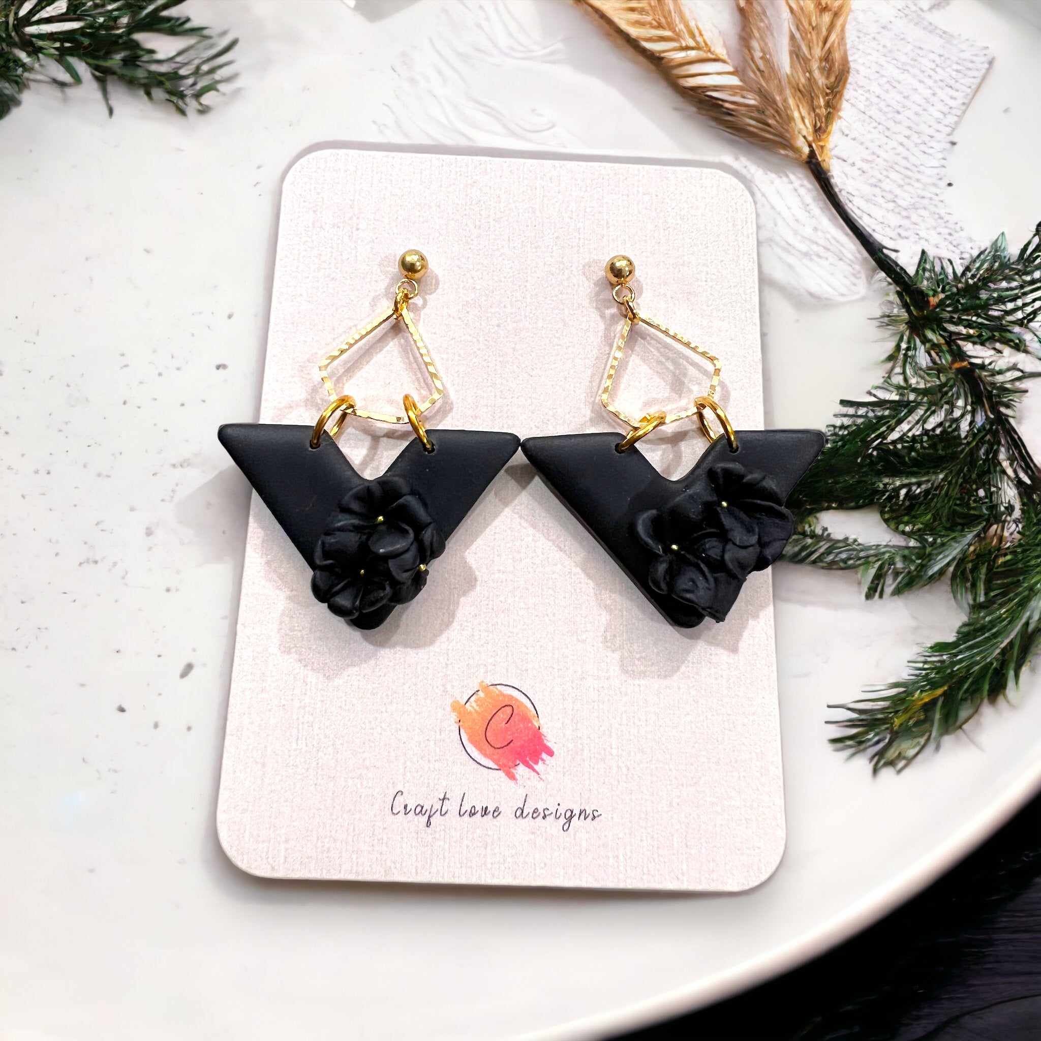 Black Elegant Chevron Dangle Earrings