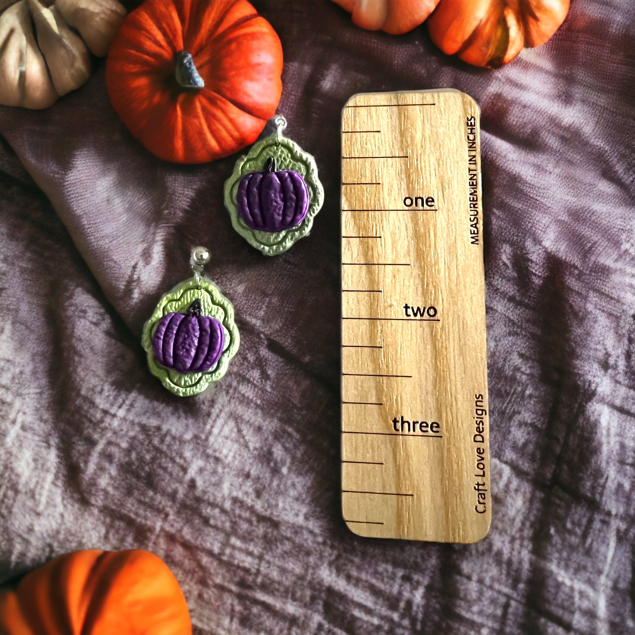 Green and Purple Pumpkin Dangle Earrings