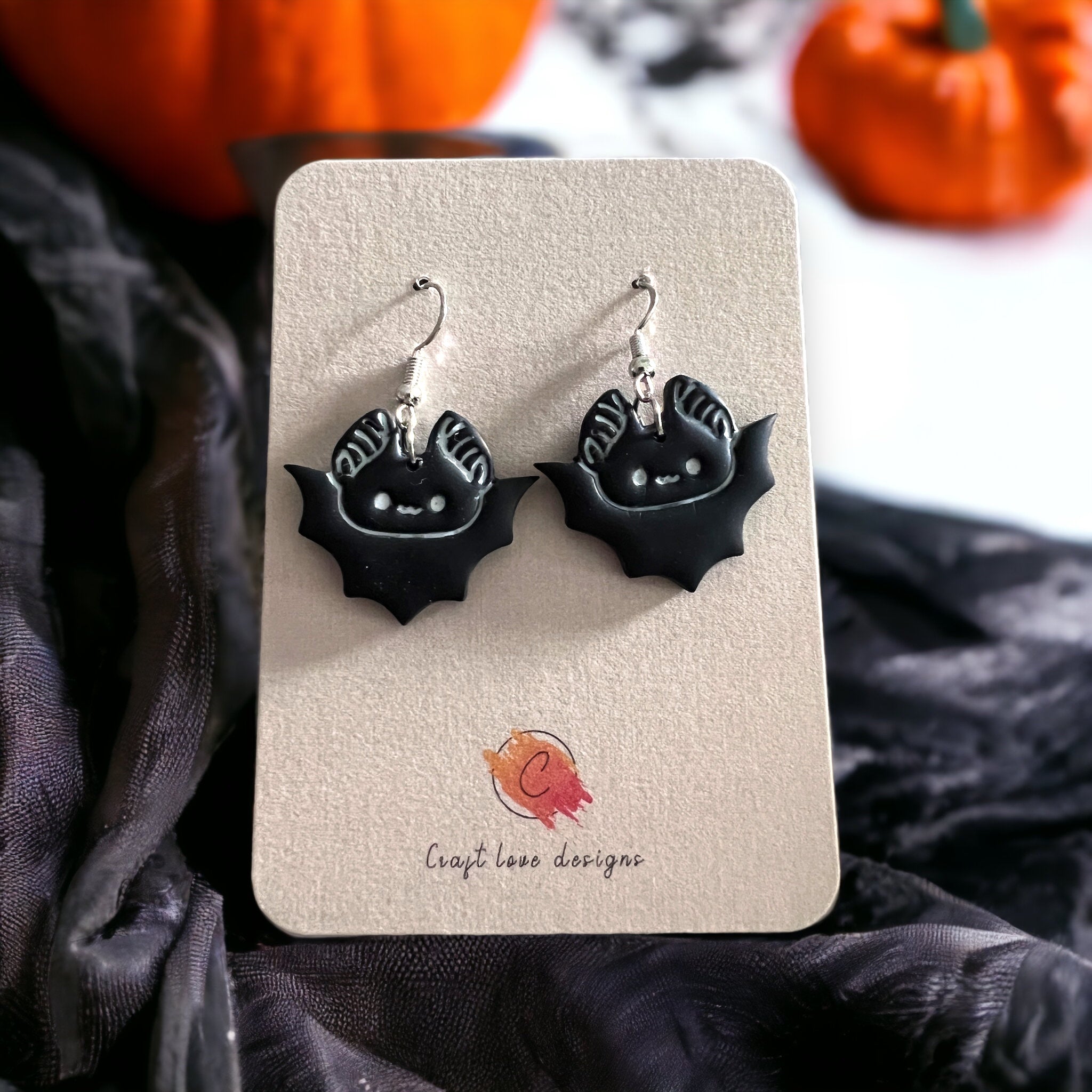 Black and White Cute & Spooky Bats Dangle Earrings