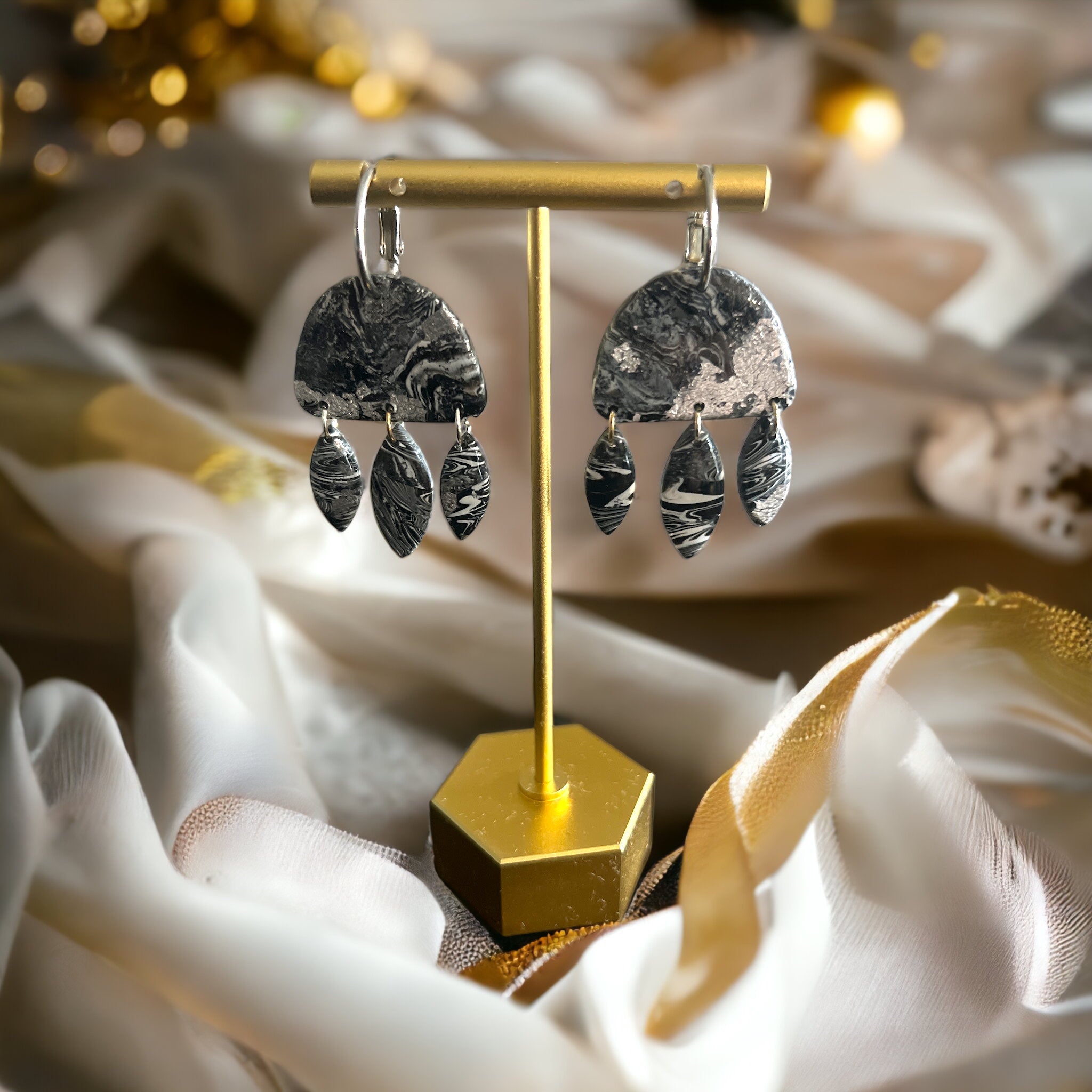 Black and Silver Dangle Earrings