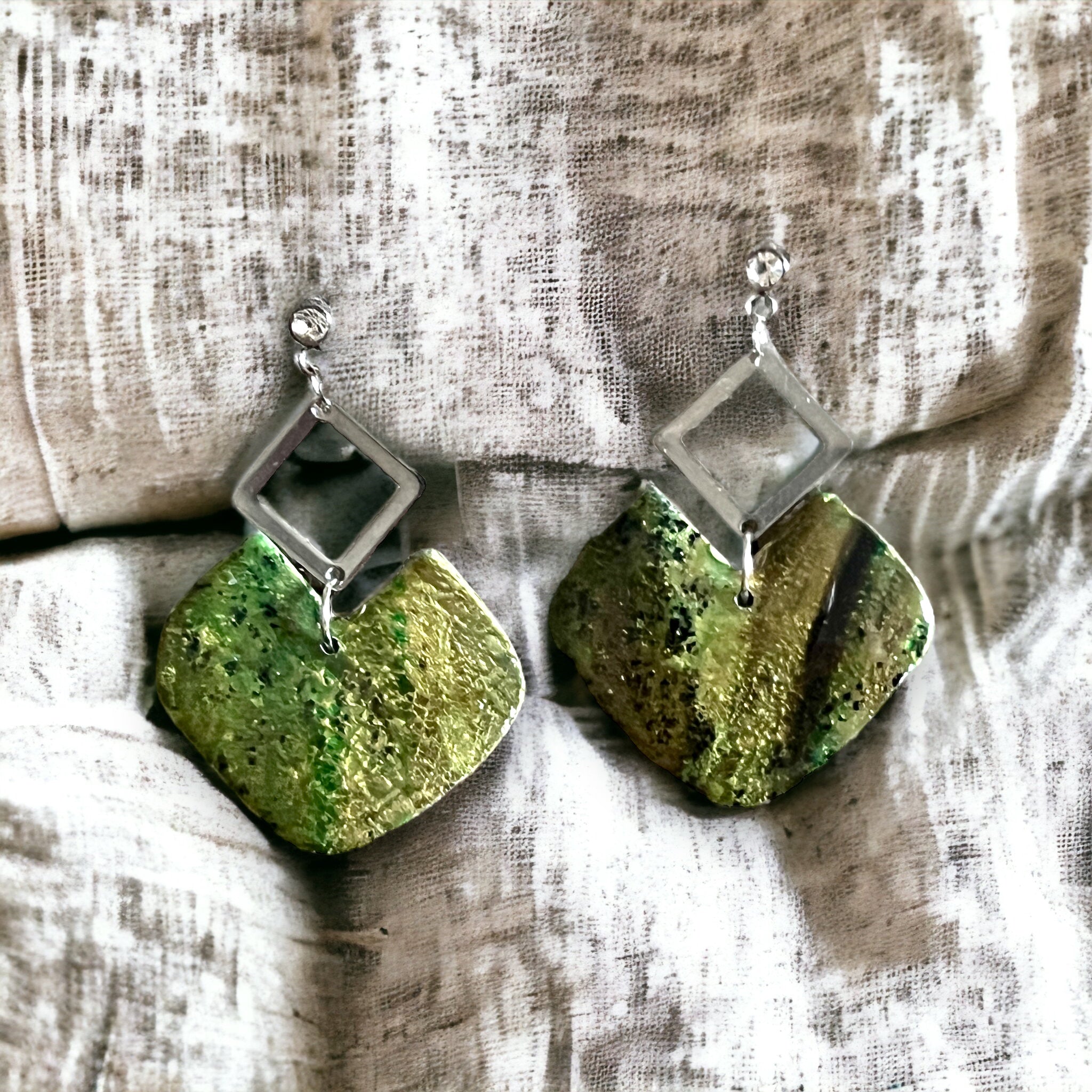 Green Faux Stone “C” Shaped Dangle Earrings