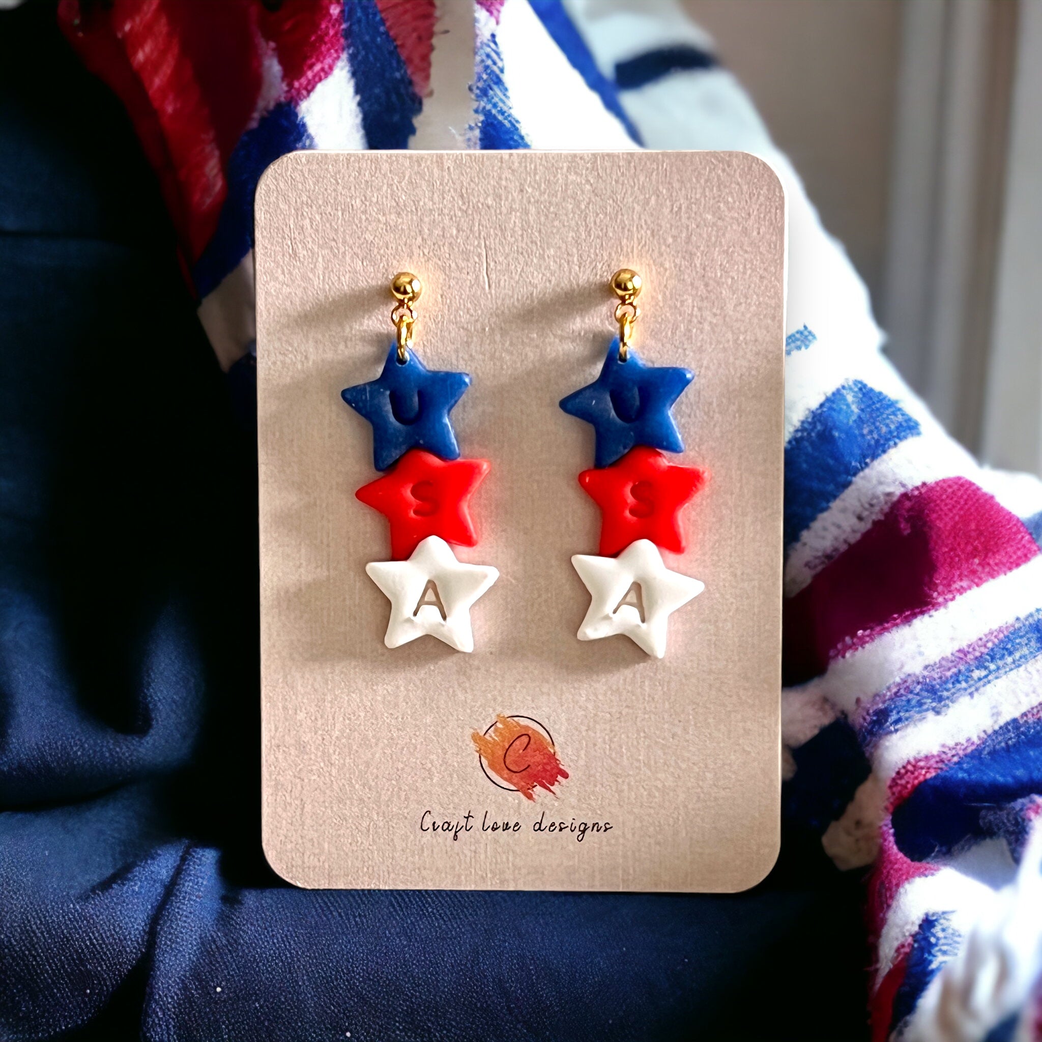 Unique handmade patriotic jewelry - Fourth of July earrings.