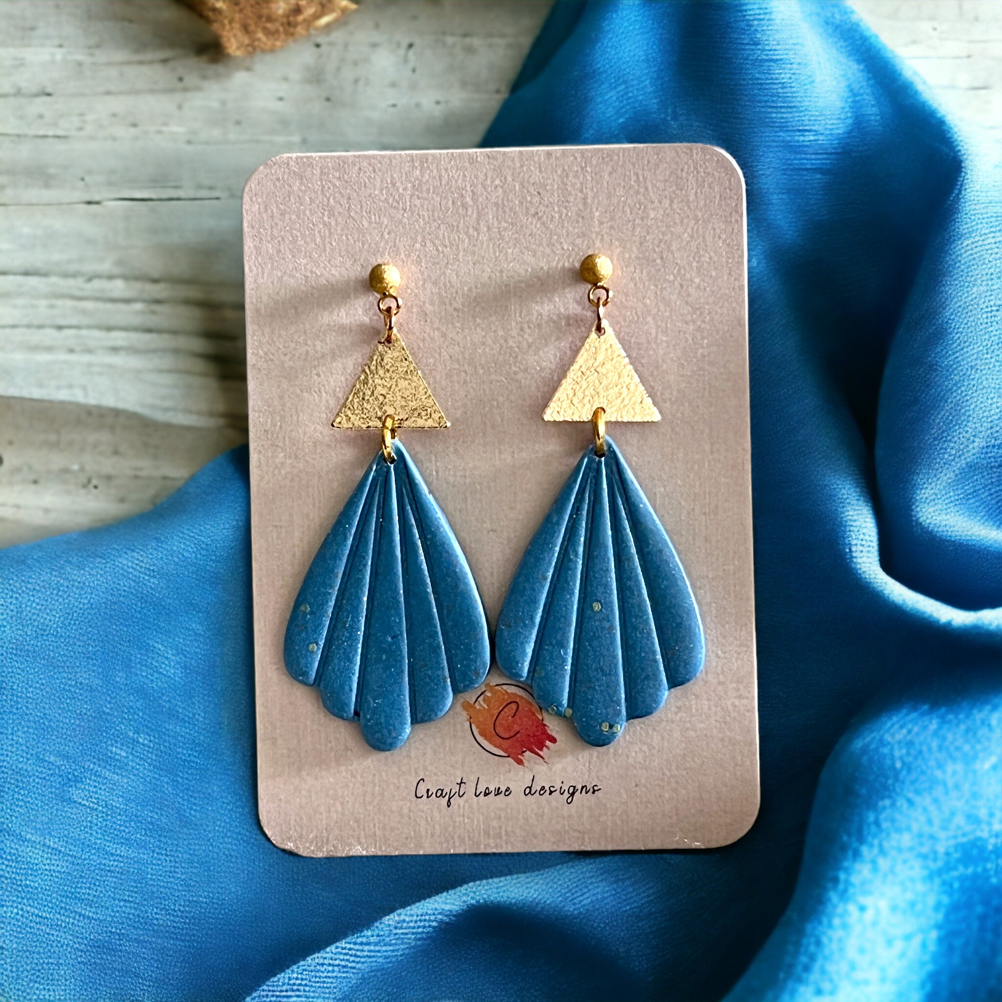 Blue and Gold Accent Scalloped Tear Drop Dangle earrings