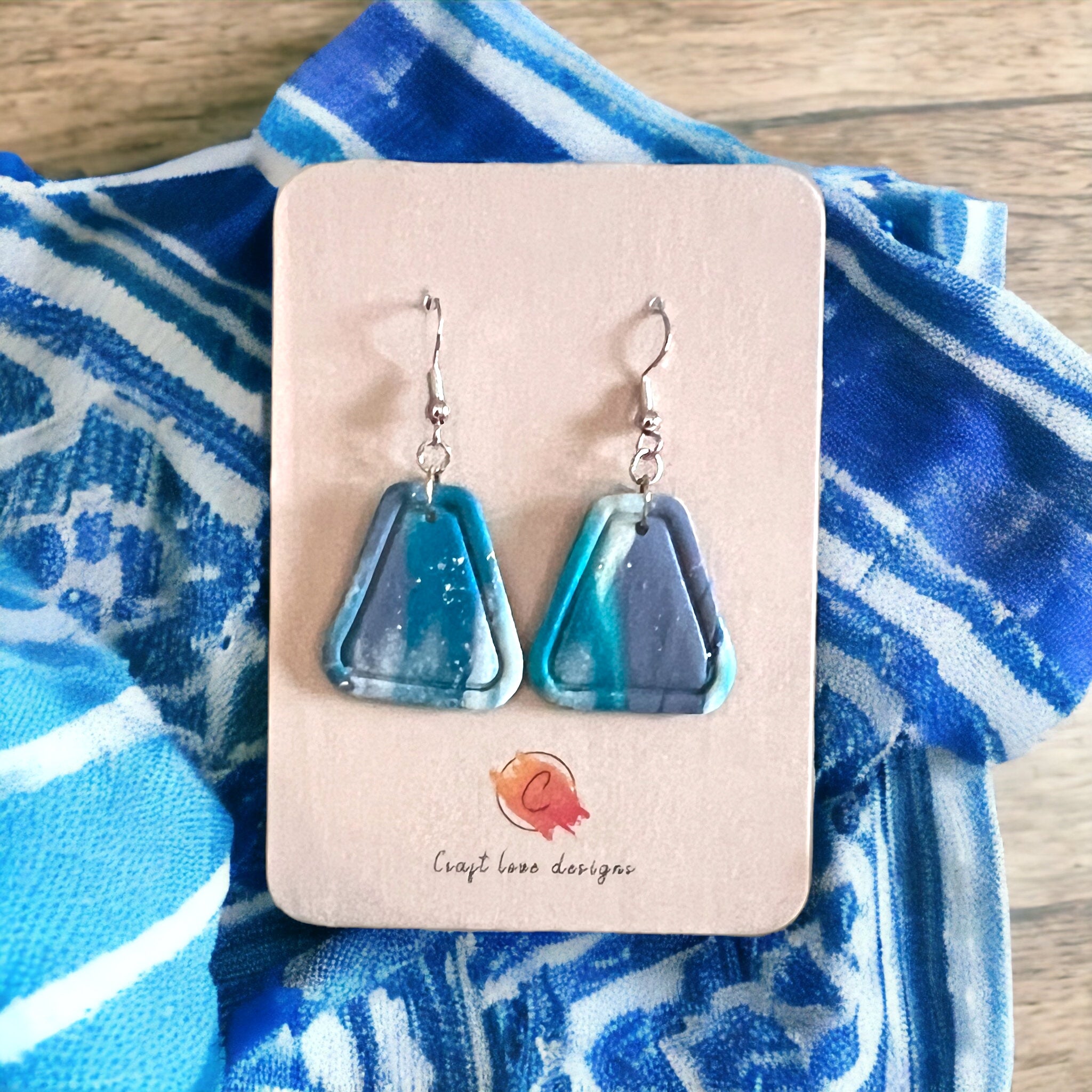 Blue with a Touch of Sparkle Rounded Triangle Dangle Earrings