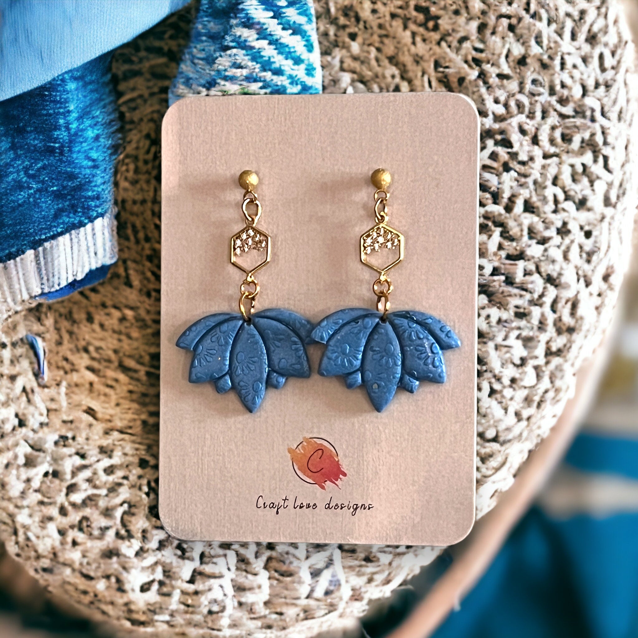 Blue Ocean Vibes Lotus Drop Dangle Earrings