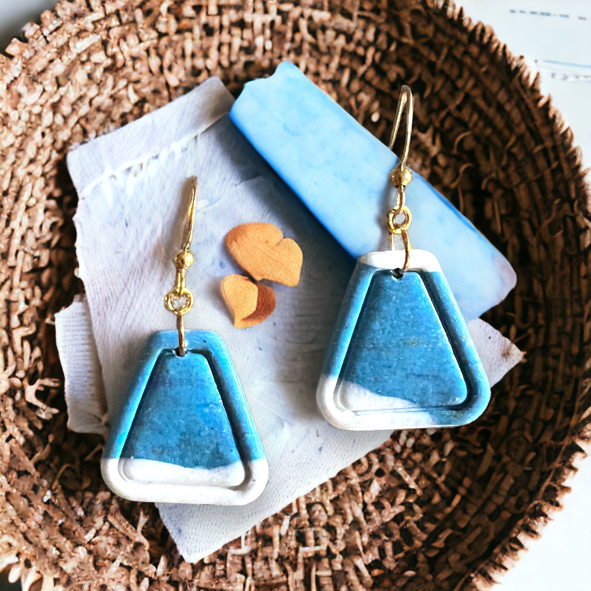 Blue Ocean vibes Rounded Triangle Dangle Earrings