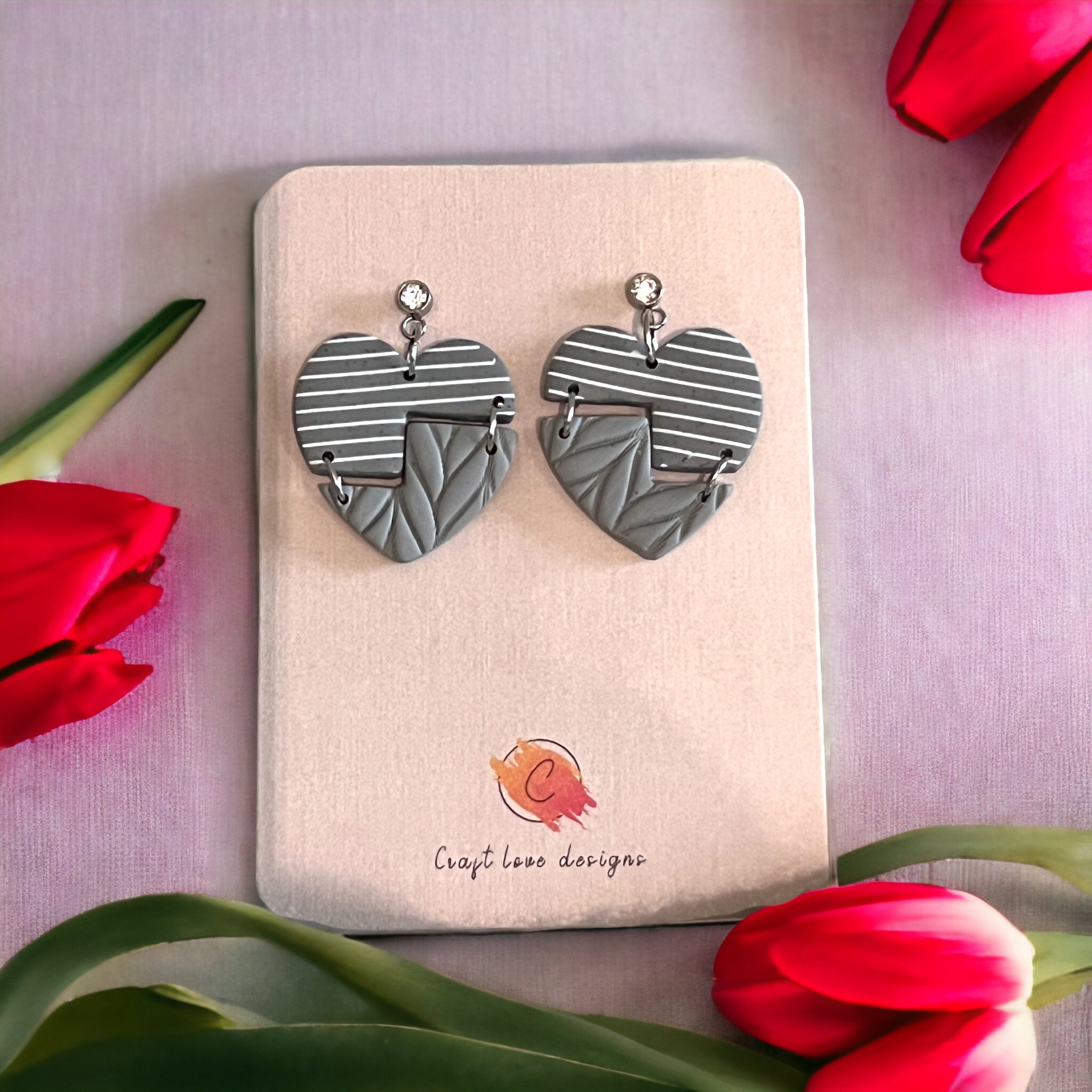 Grey Heart Sweater Vibes Dangle Earrings