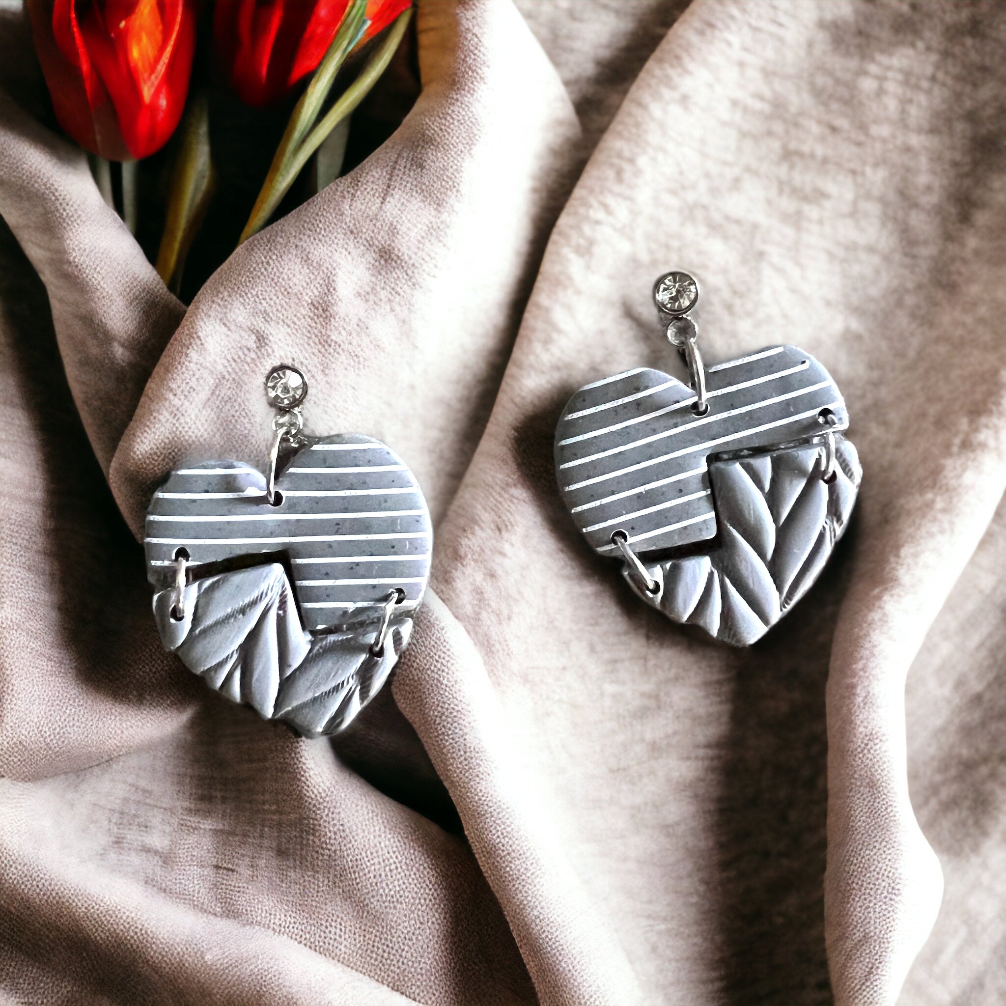 Grey Heart Sweater Vibes Dangle Earrings