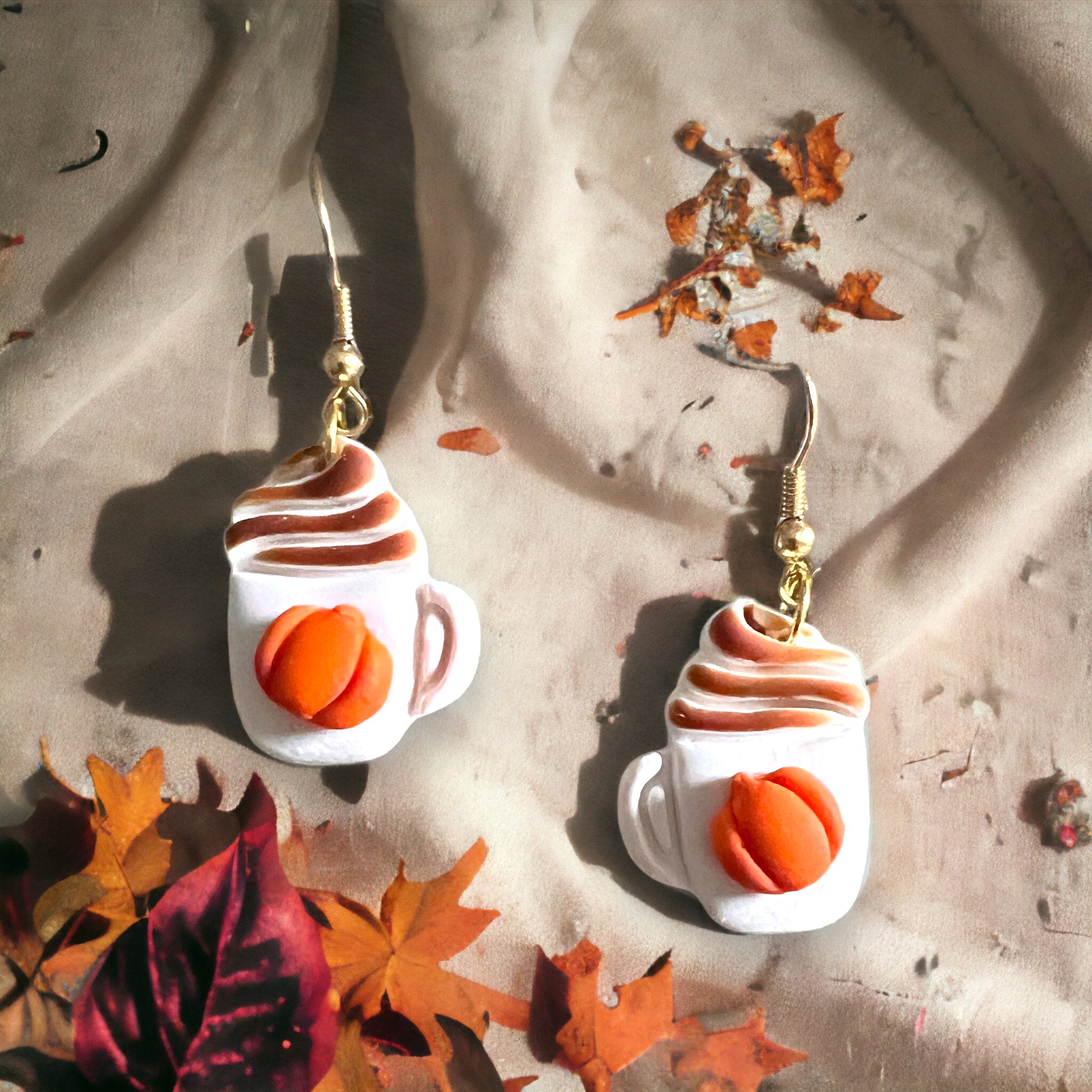 White and Orange Toasted Marshmallow Dangle Earrings