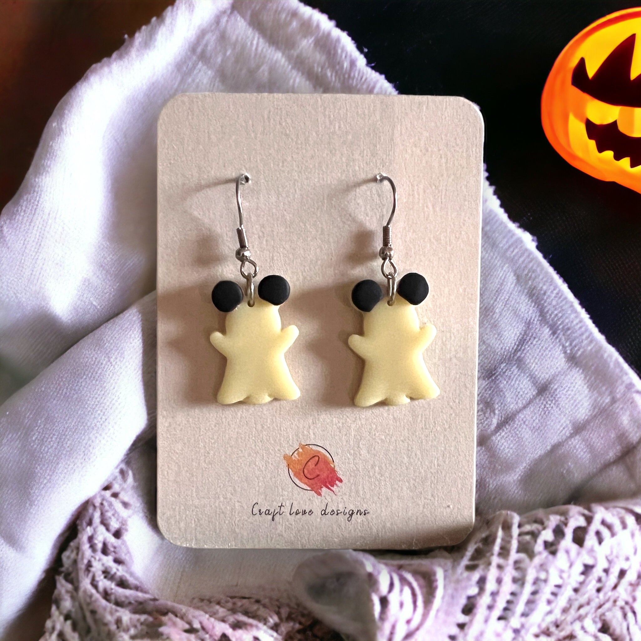 White, Glow in the dark, Cute yet Spooky Ghost Dangle Earrings