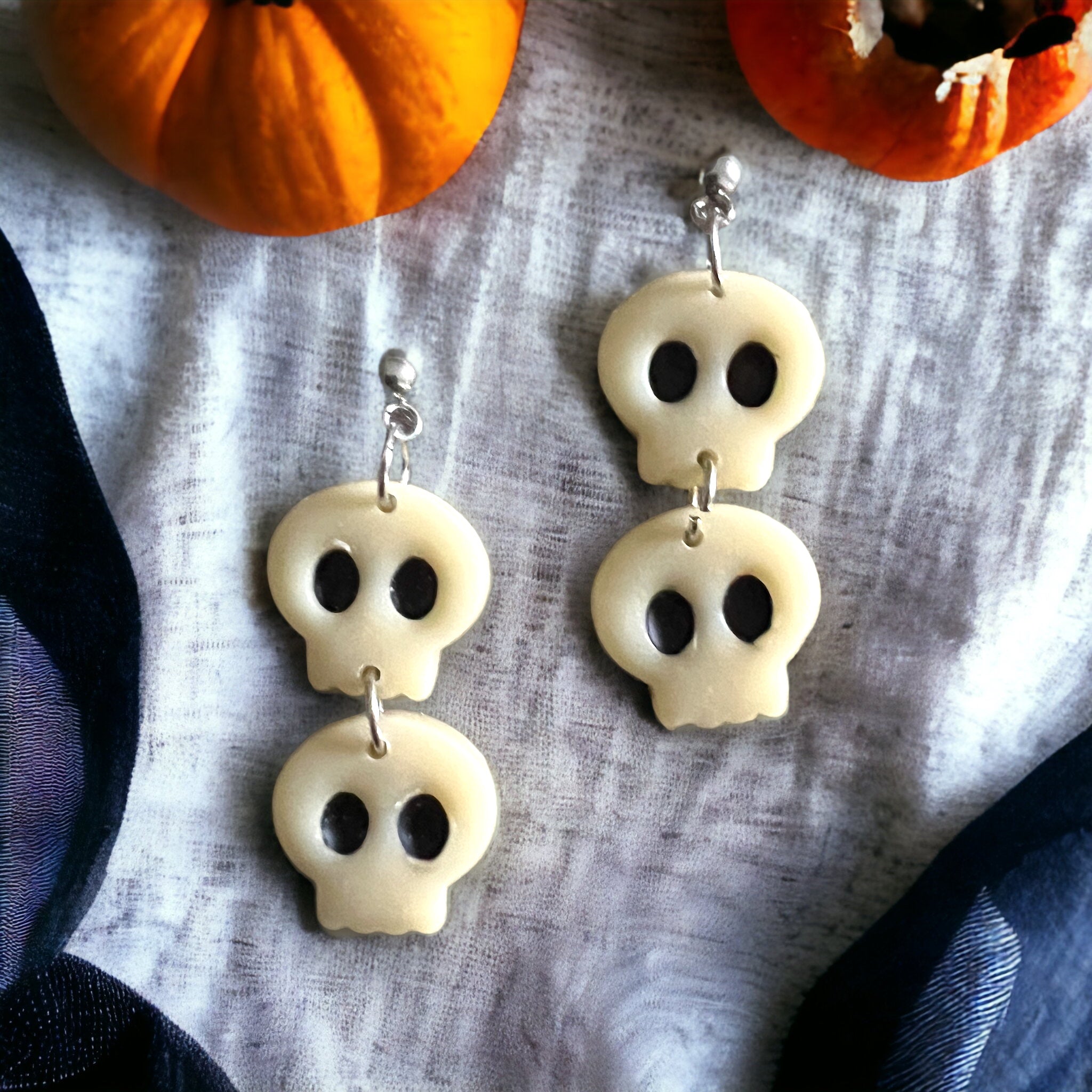 White Glow in the Dark Spooky Skull Dangle Earrings