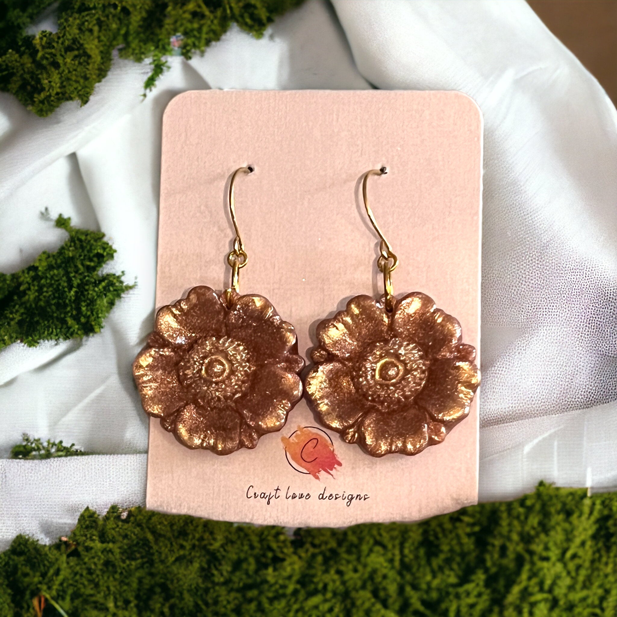 Rose Gold Flower Dangle Drop Earrings