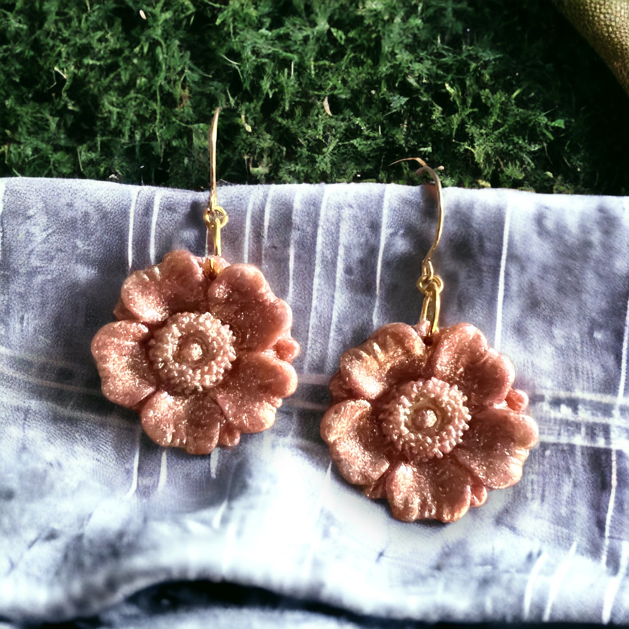 Rose Gold Flower Dangle Drop Earrings