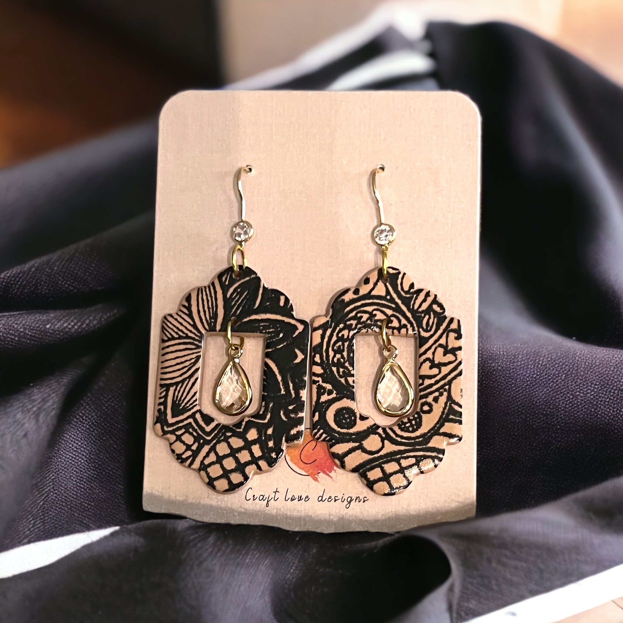 Beige and Black Moroccan Inspired Window Dangle Earring