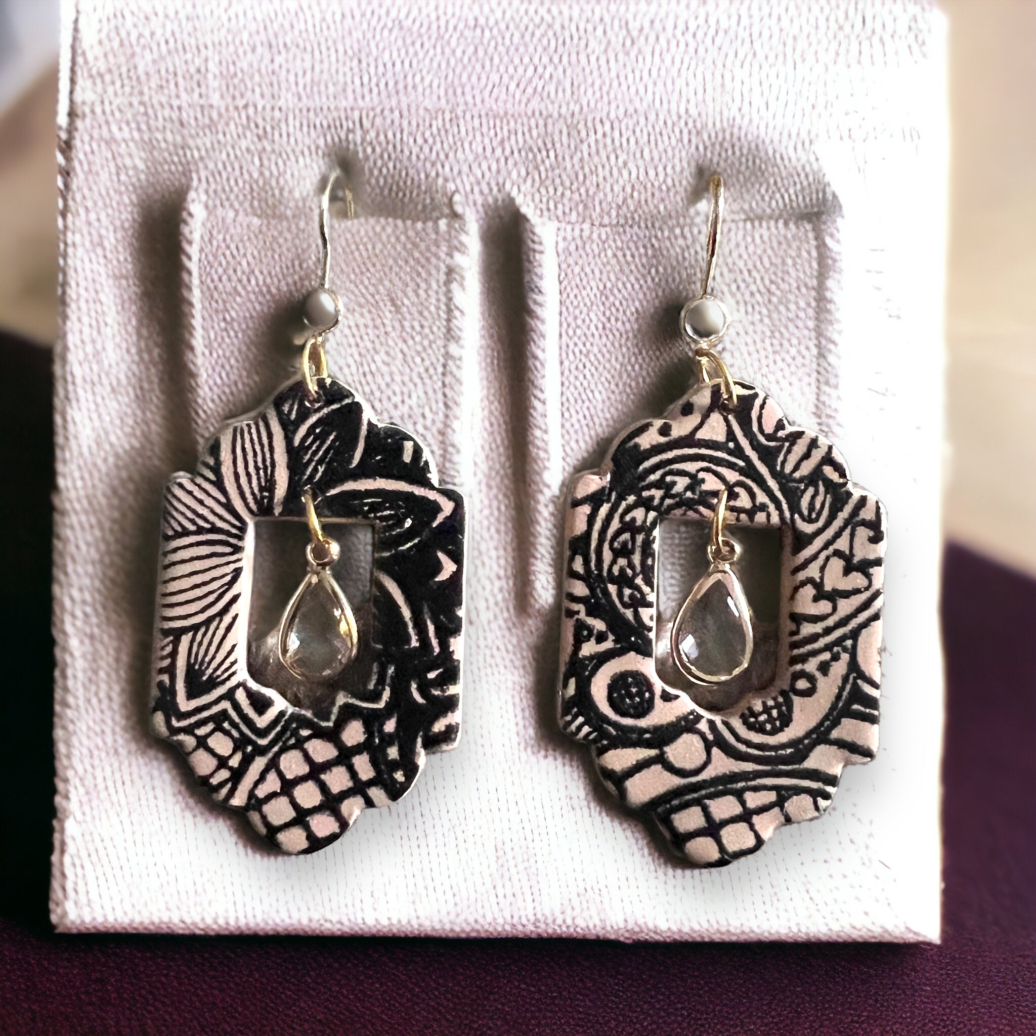 Beige and Black Moroccan Inspired Window Dangle Earring