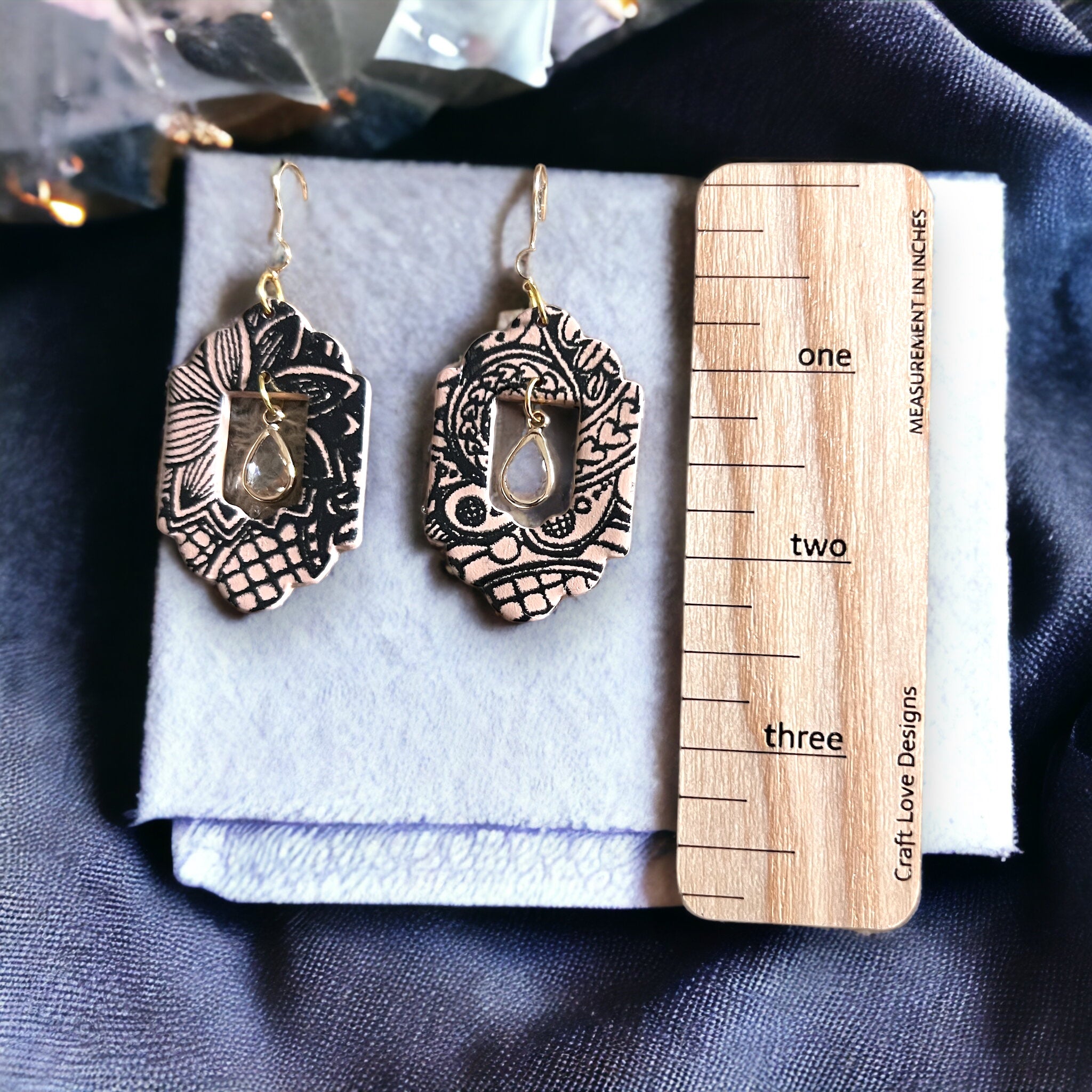 Beige and Black Moroccan Inspired Window Dangle Earring