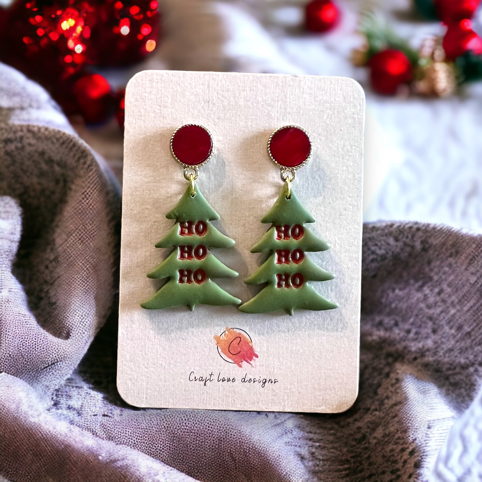 Christmas HO HO HO Tree Dangle Earrings