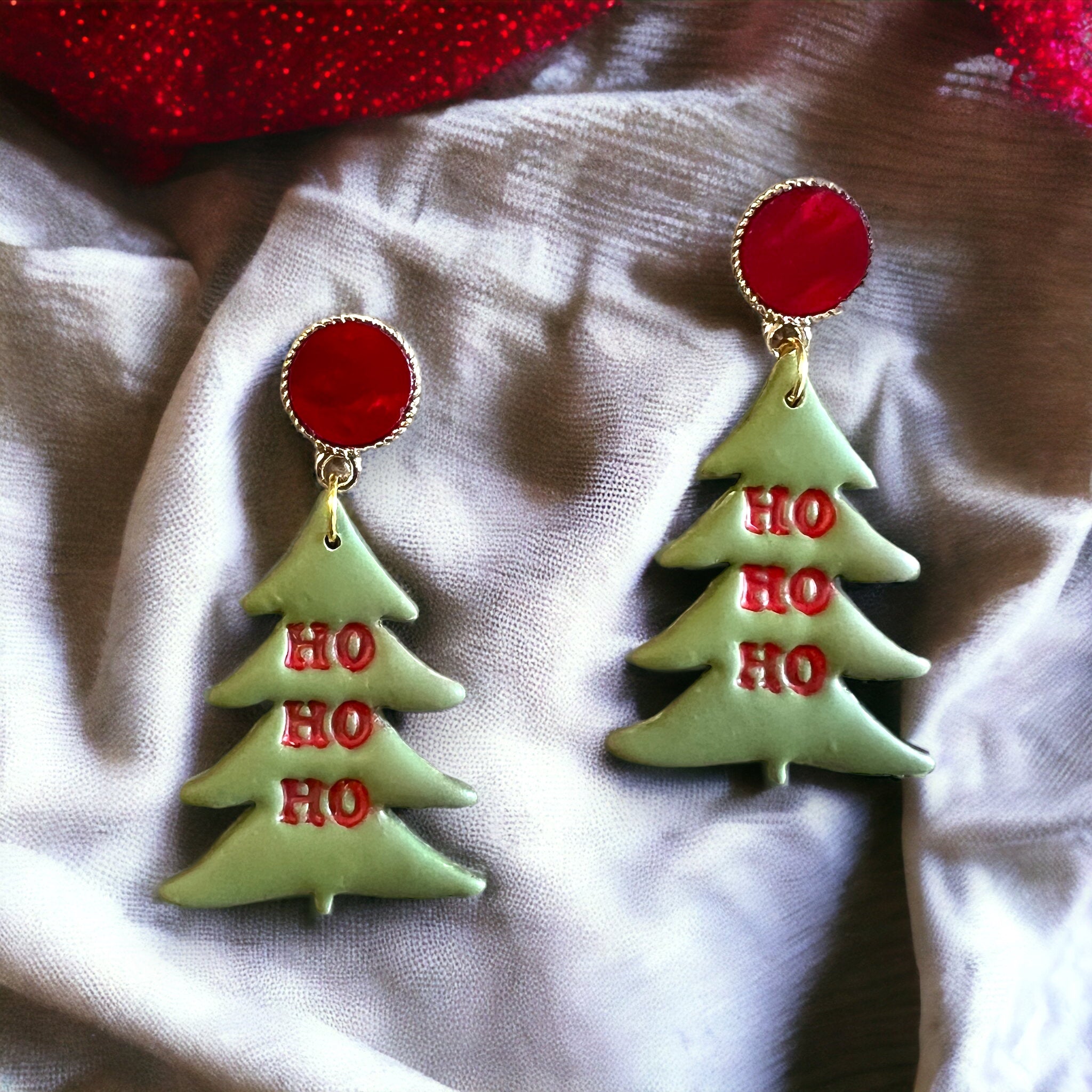 Christmas HO HO HO Tree Dangle Earrings