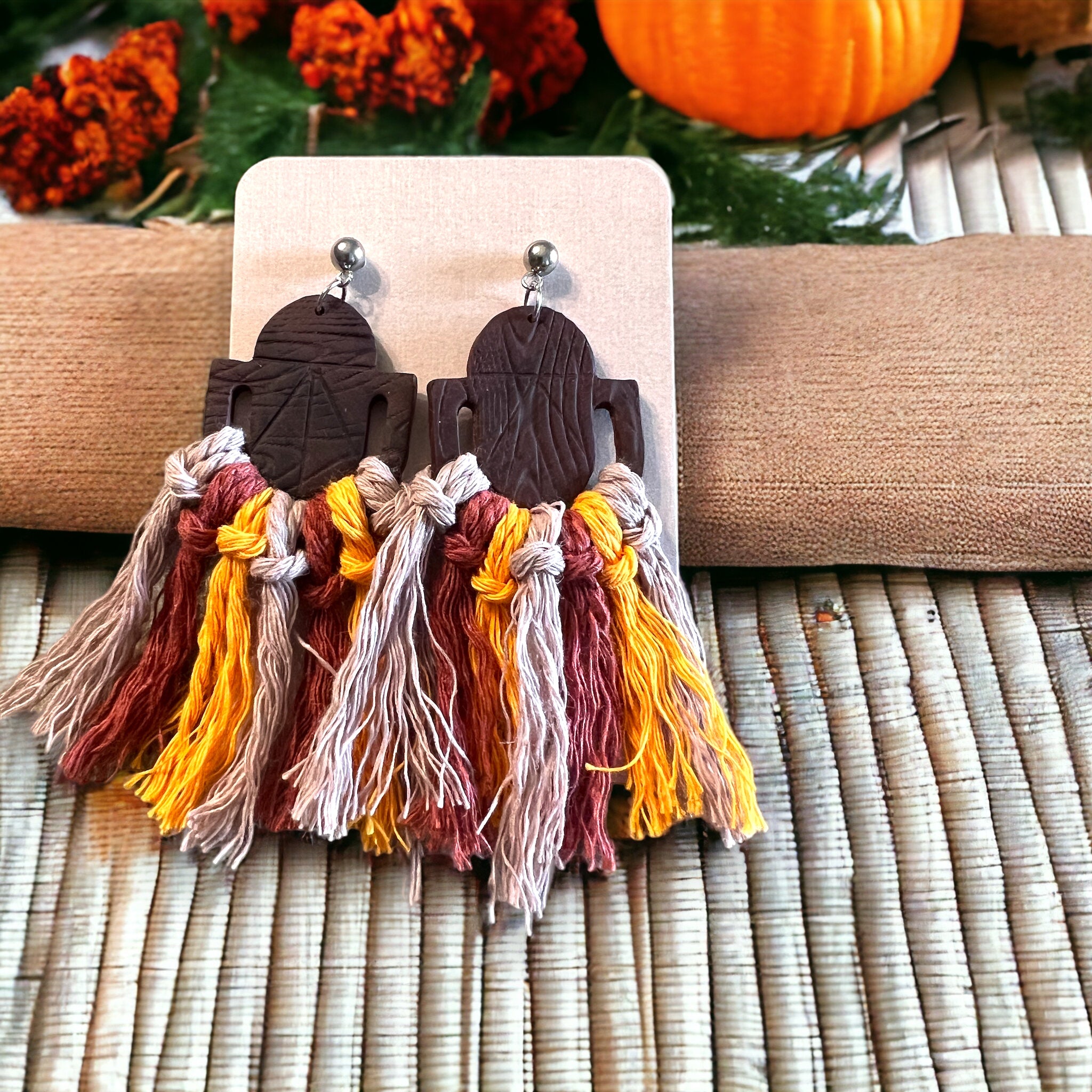 Wood Fall Colors Macrame Dangle Earrings