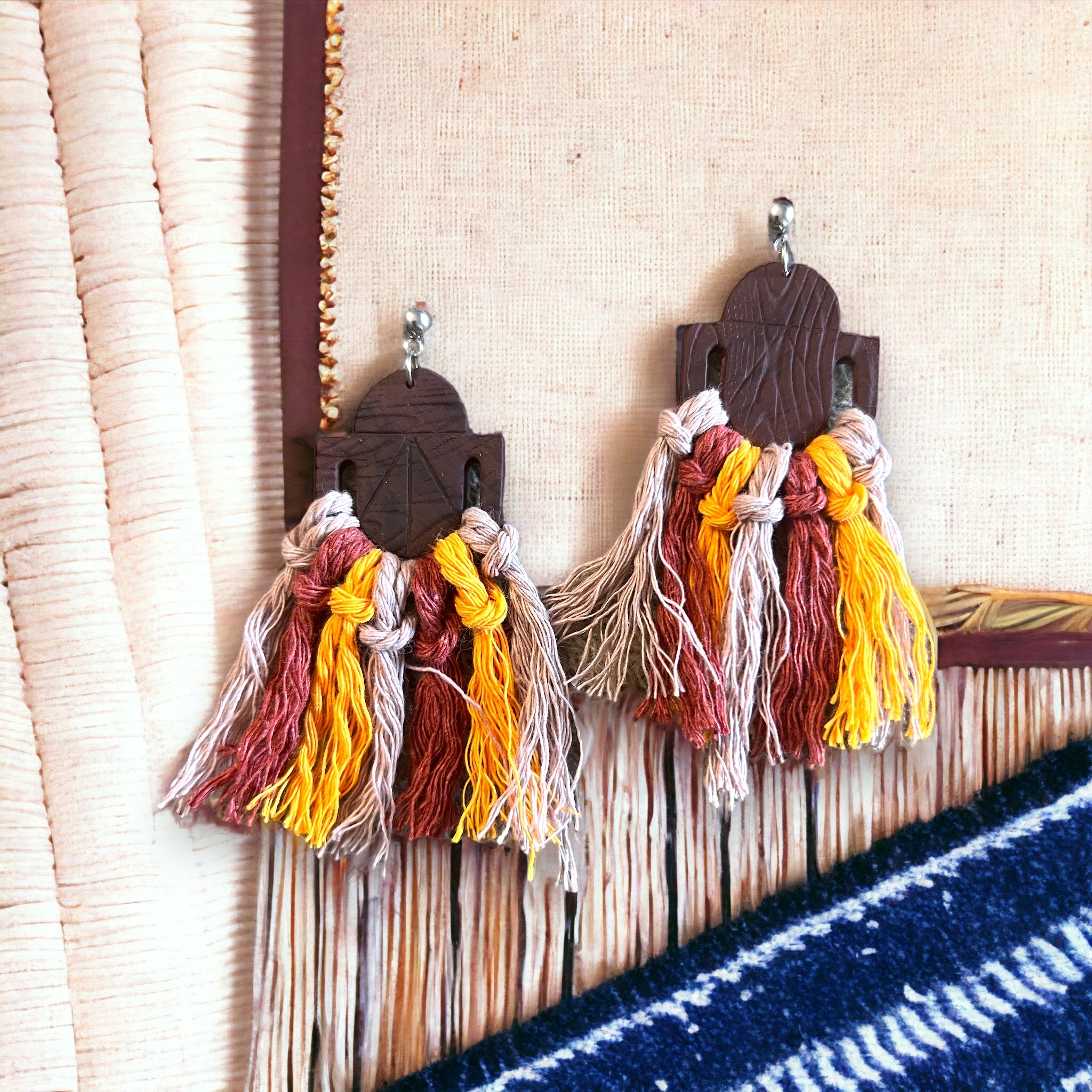 Wood Fall Colors Macrame Dangle Earrings