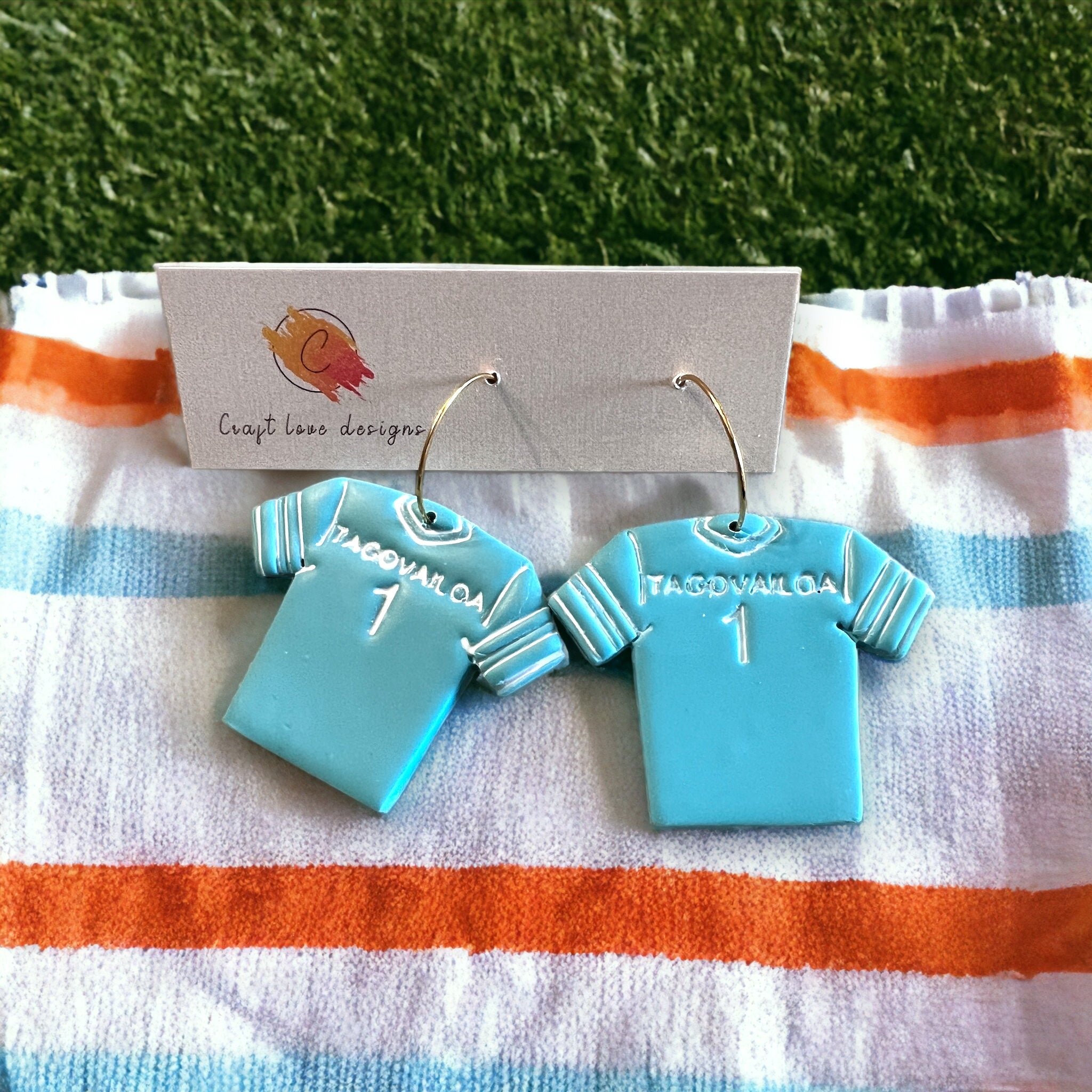 Teal Football Jersey Dangle Earrings