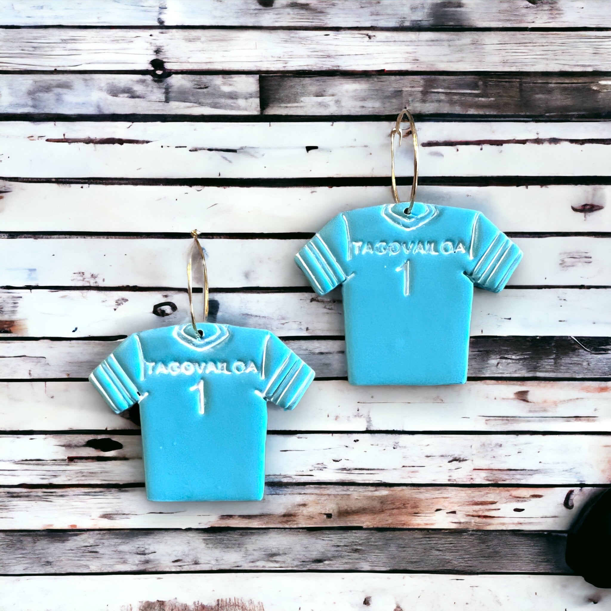 Teal Football Jersey Dangle Earrings