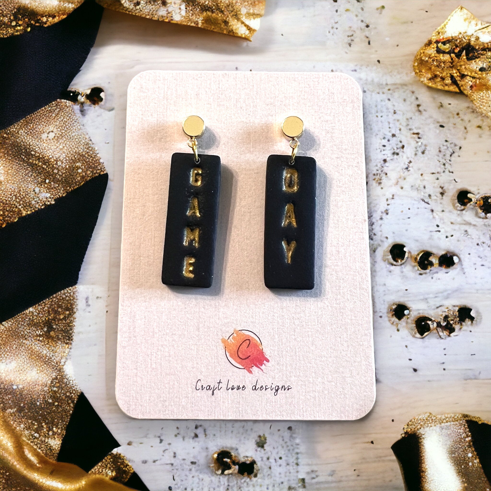 Black and Gold Game Day Dangle Earrings