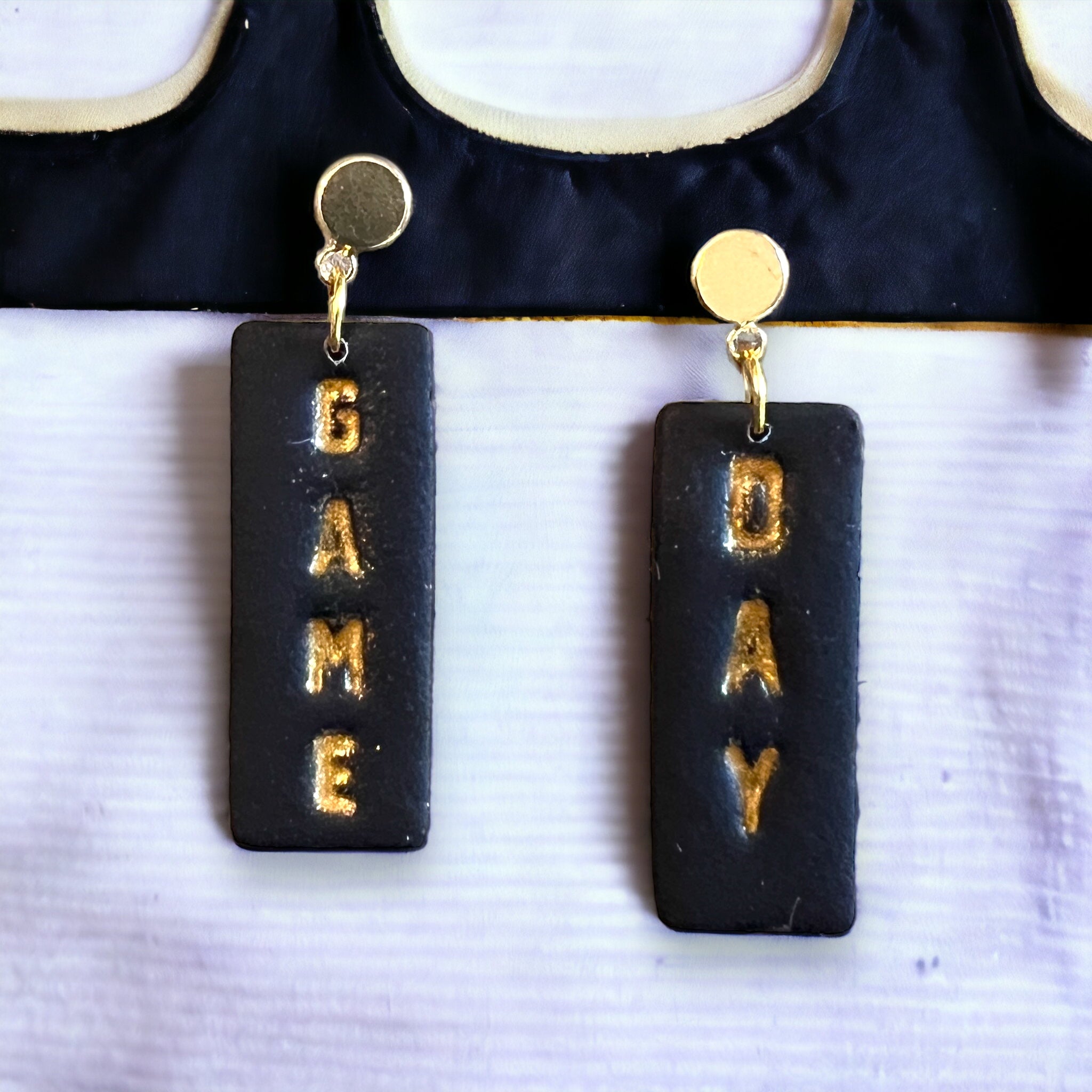 Black and Gold Game Day Dangle Earrings