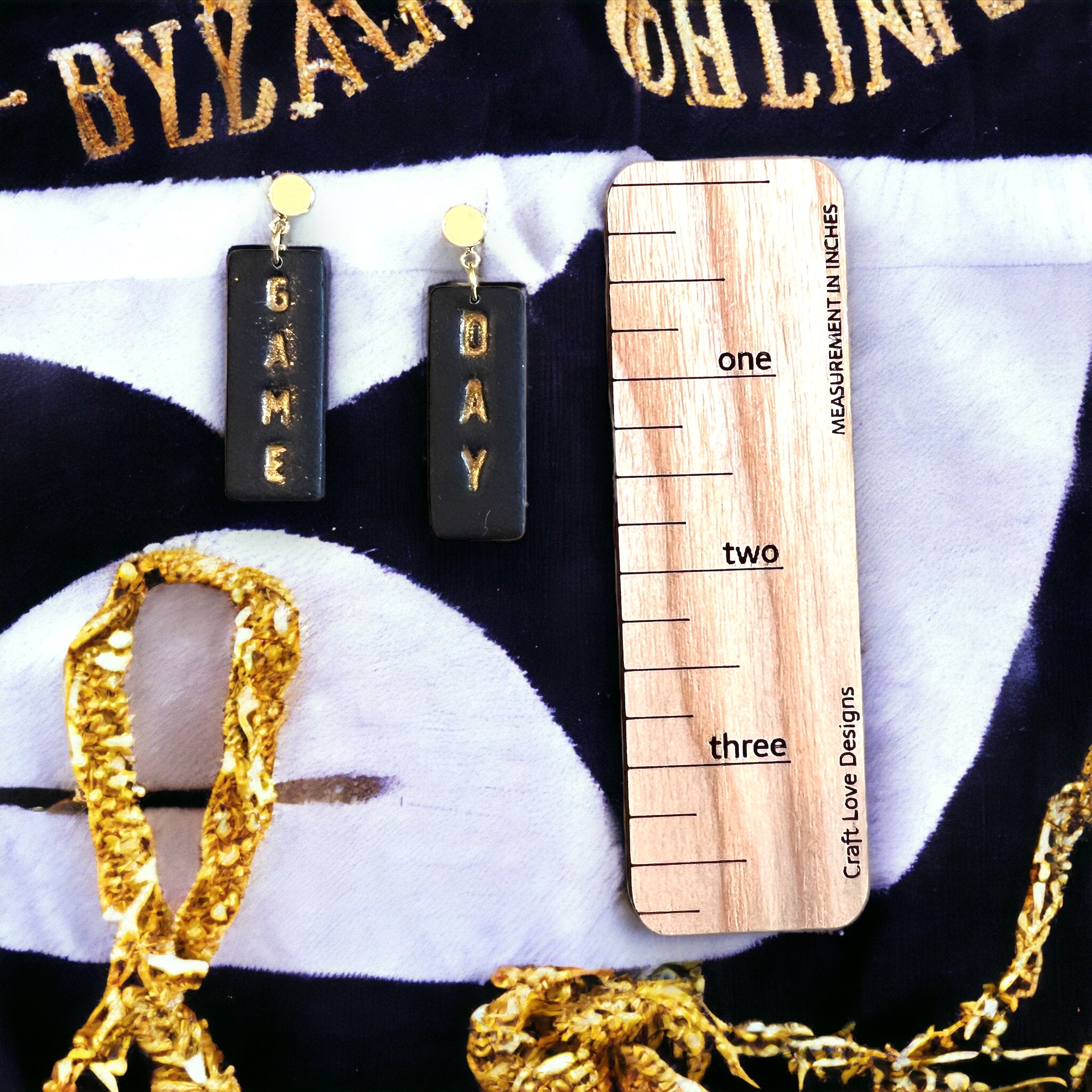 Black and Gold Game Day Dangle Earrings