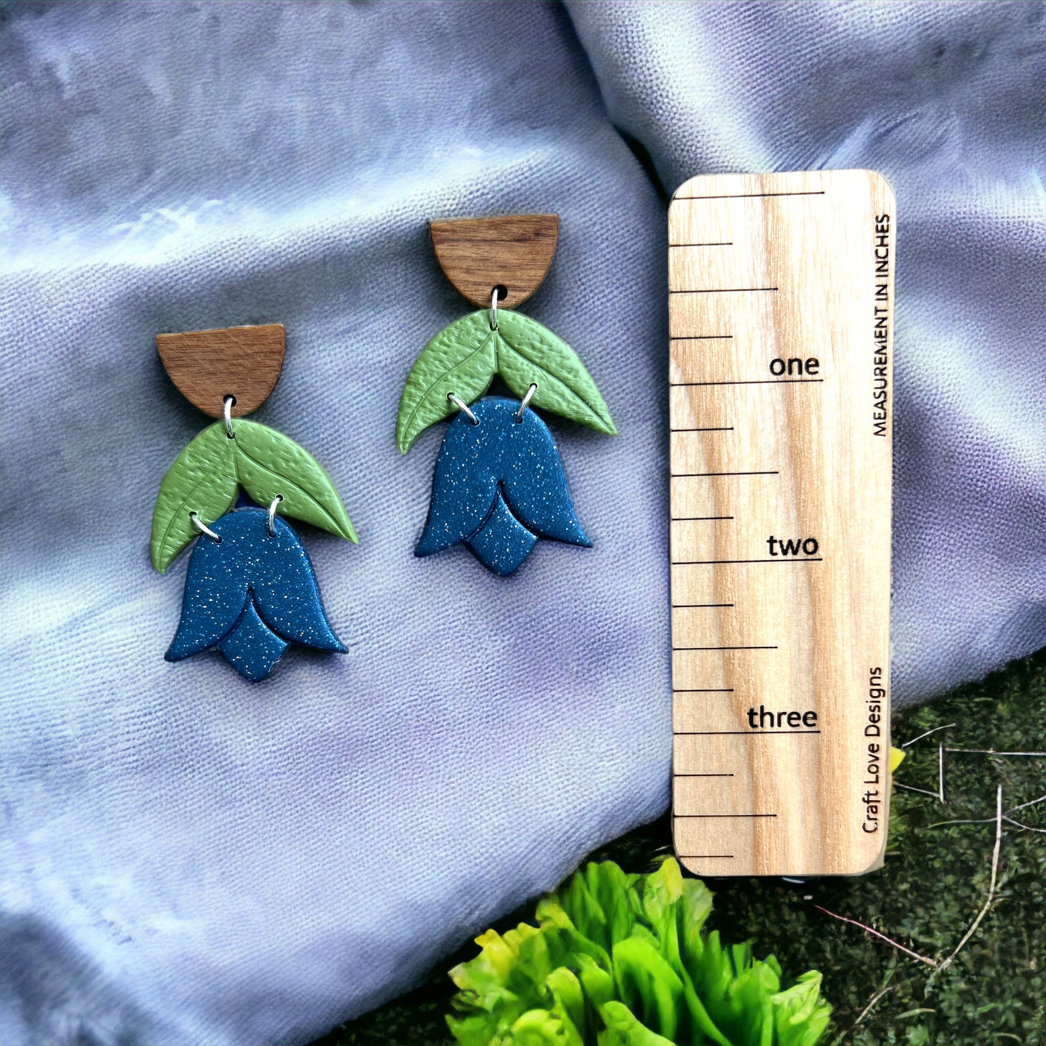 Blue Hanging Tulip Dangle Earrings