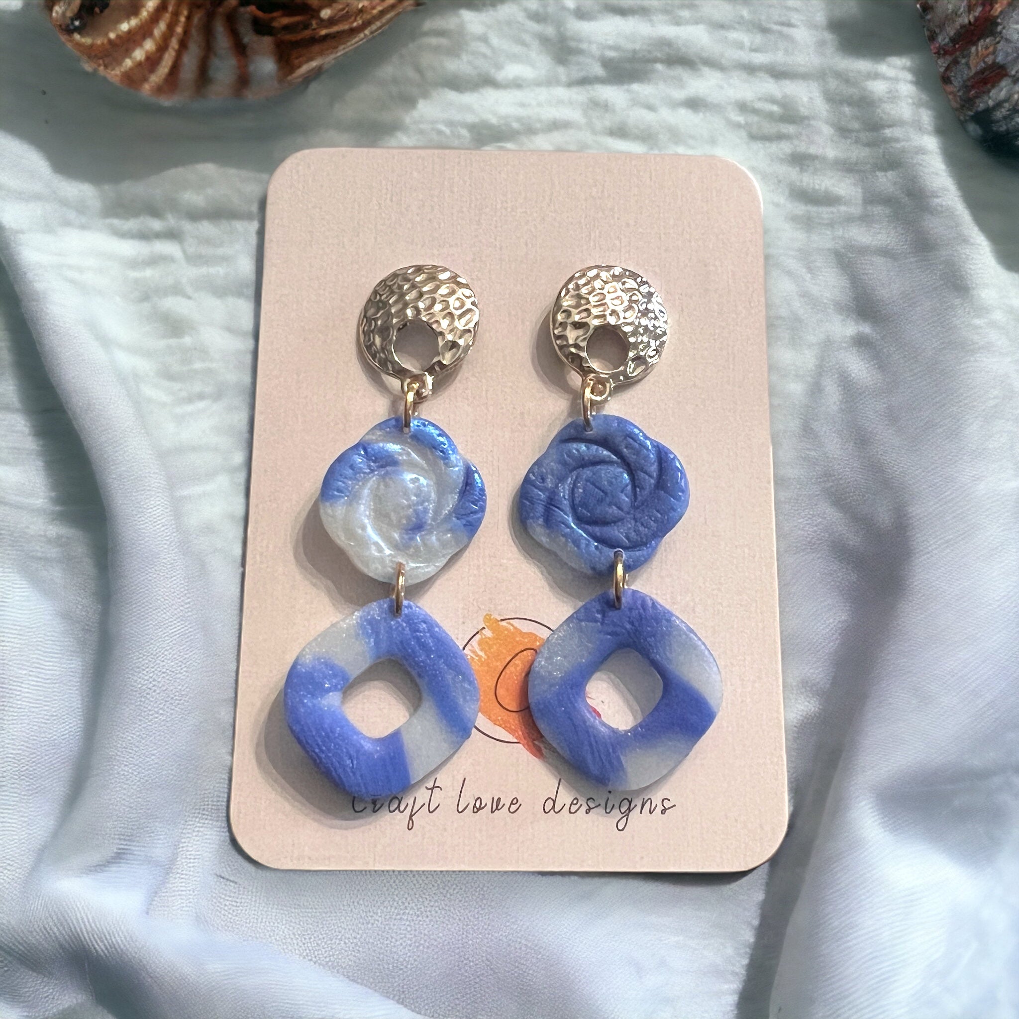 Blue and White Knot Dangle Earrings