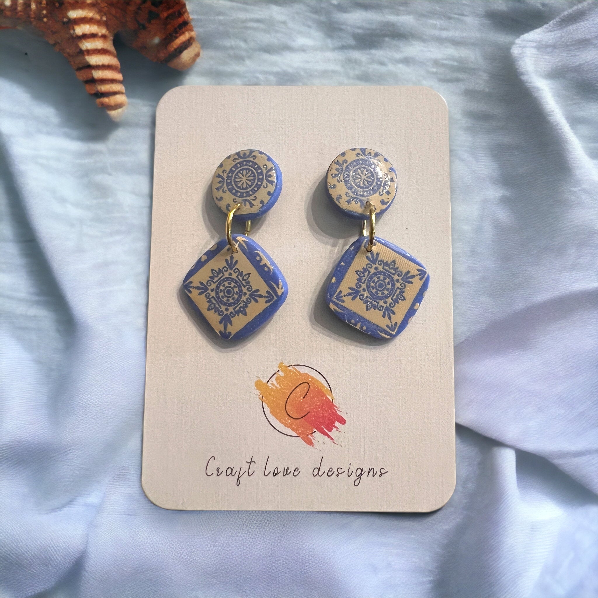 Blue, Beige-y Mediterranean Vibes Dangle Earrings