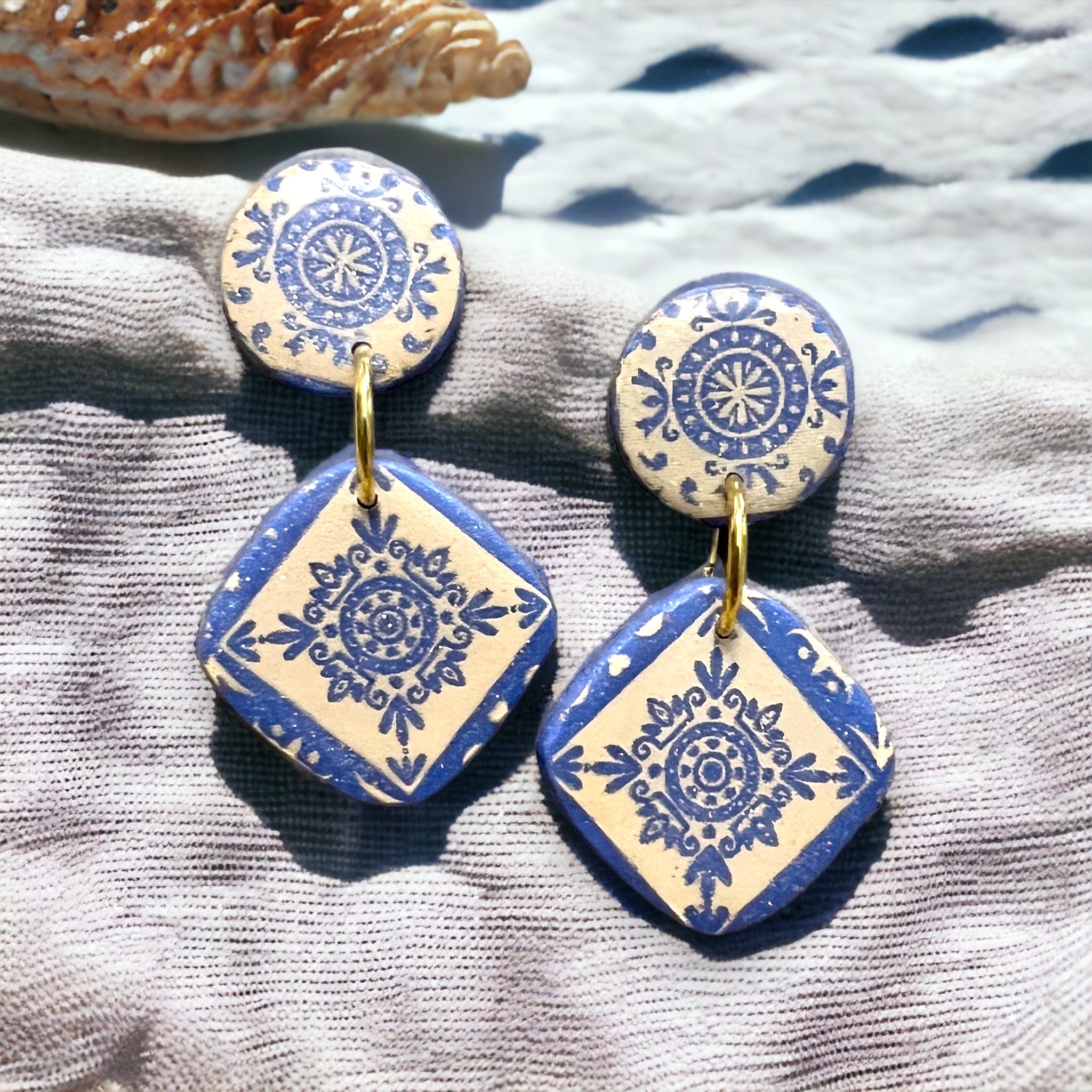 Blue, Beige-y Mediterranean Vibes Dangle Earrings