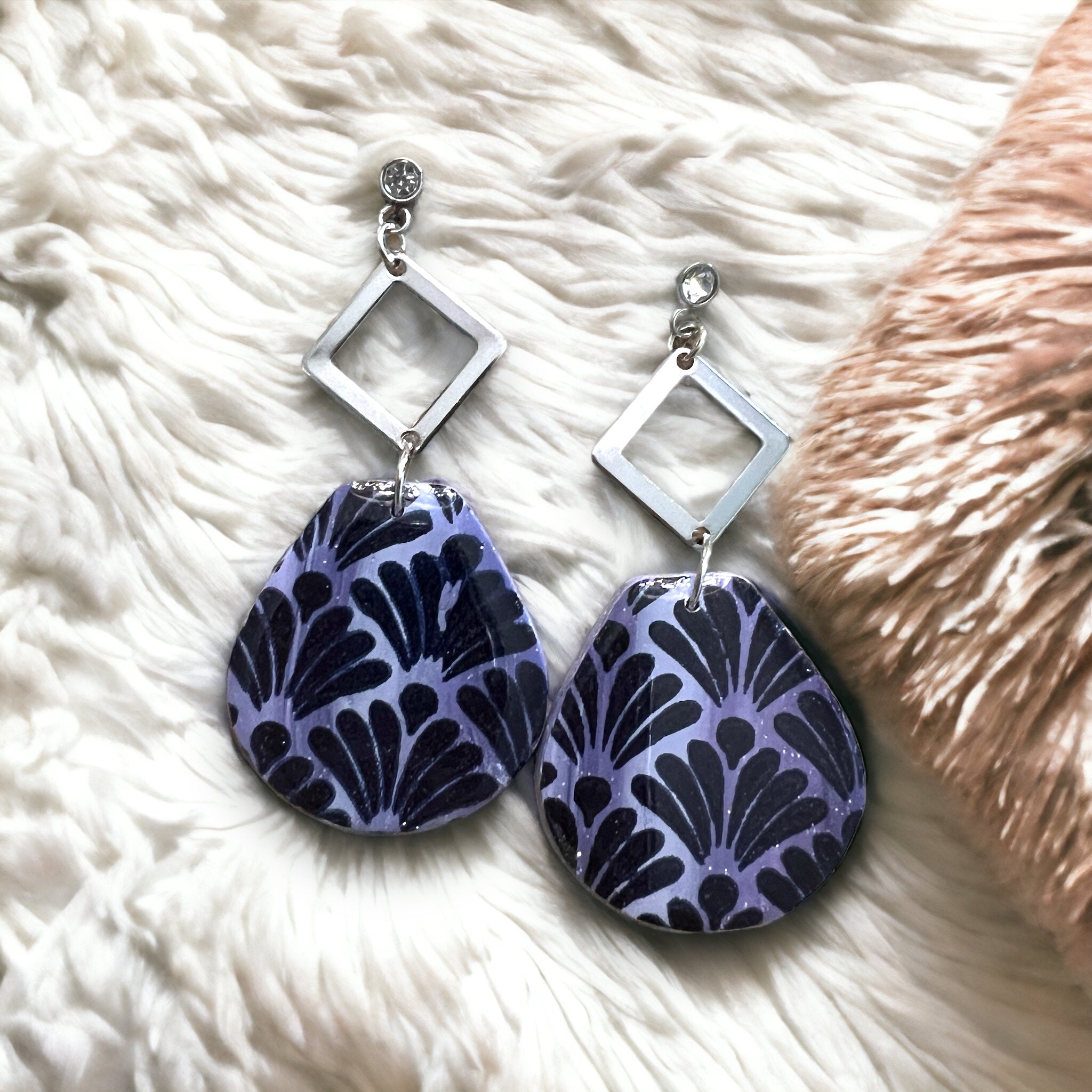 Blue-ish, Purple-ish Flat Top Teardrop Dangle Earrings