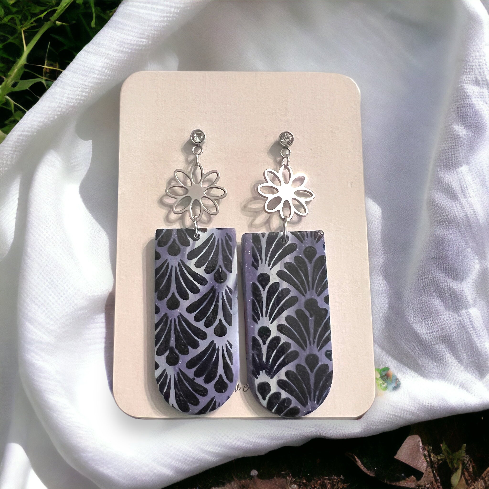 Blue-ish, Purple-ish Daisy Drop Dangle Earrings