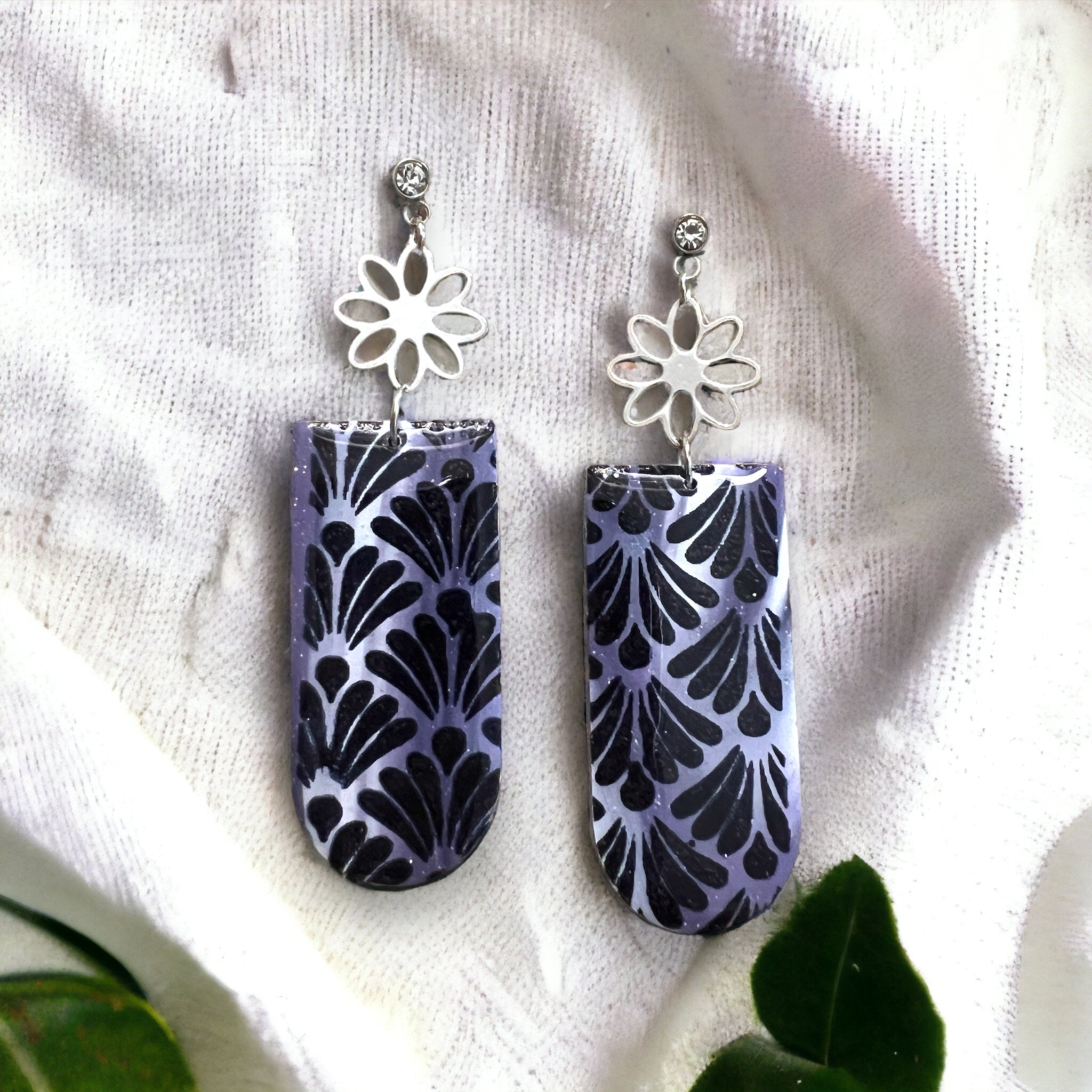 Blue-ish, Purple-ish Daisy Drop Dangle Earrings