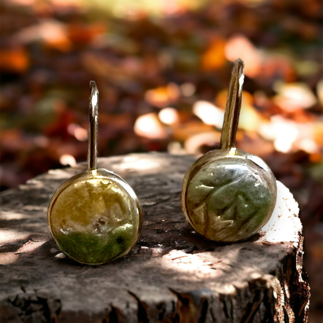 Beige-y Olive Green Earthy Dangle Earrings