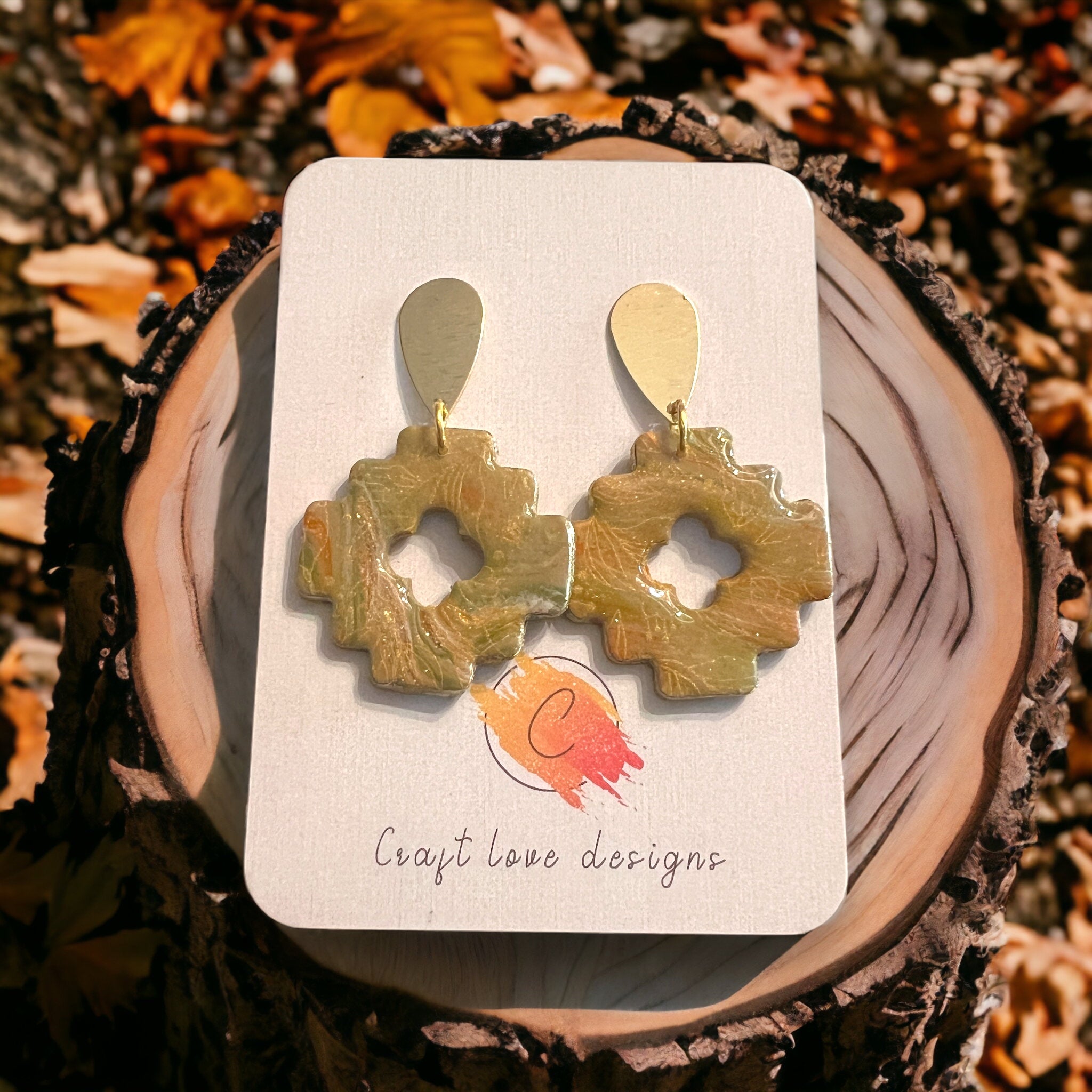 Beige-y Fall Colors Aztec Style Dangle Earrings